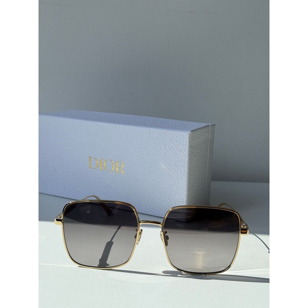 Dior NEW Dior Cannage S1U Metal Square Sunglasses in Gold Grey Size ONE SIZE - 8 Thumbnail