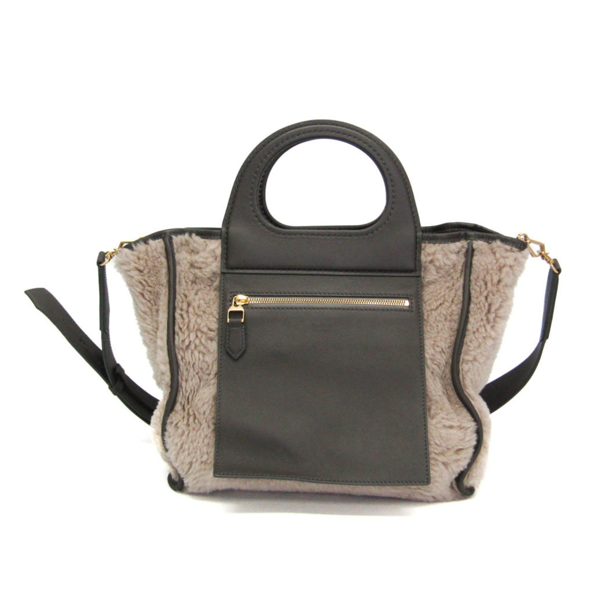 Max Mara Max Mara Teddy Bear Reversible Tote Bag Women's Leather,Wool Handbag,Shoulder Bag Gray Size ONE SIZE - 1 Thumbnail