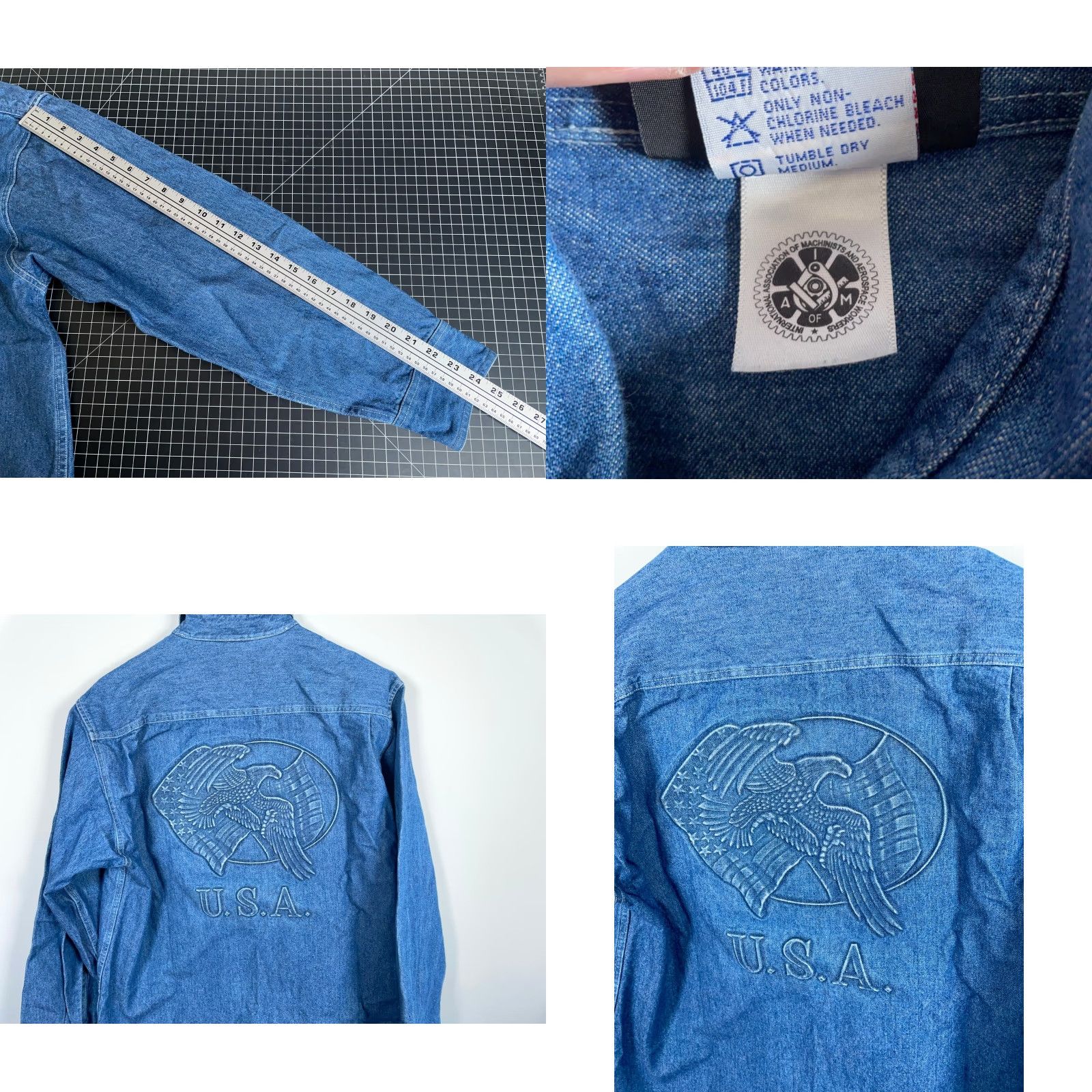 Vintage VINTAGE Heavyweight Embossed Denim Shirt Blue 100% Cotton Prime Union Wear Button-Up Size US L / EU 52-54 / 3 - 8 Thumbnail