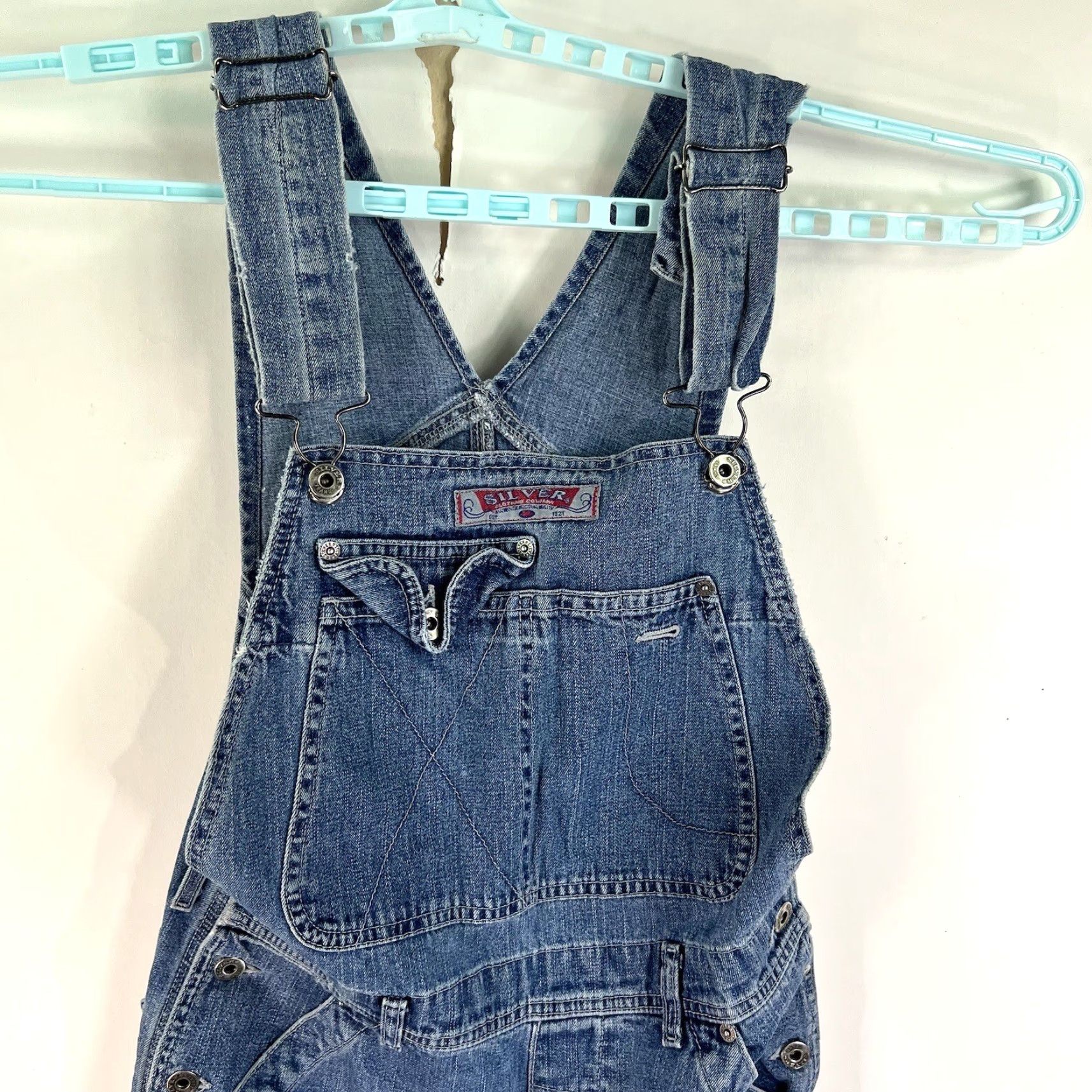Silver Jeans Co. Vintage Silver Jeans Blue Flared Denim Bibs Womens Size 32 Distressed Relaxed Fit Size 24" / US 00 / IT 34 - 2 Thumbnail