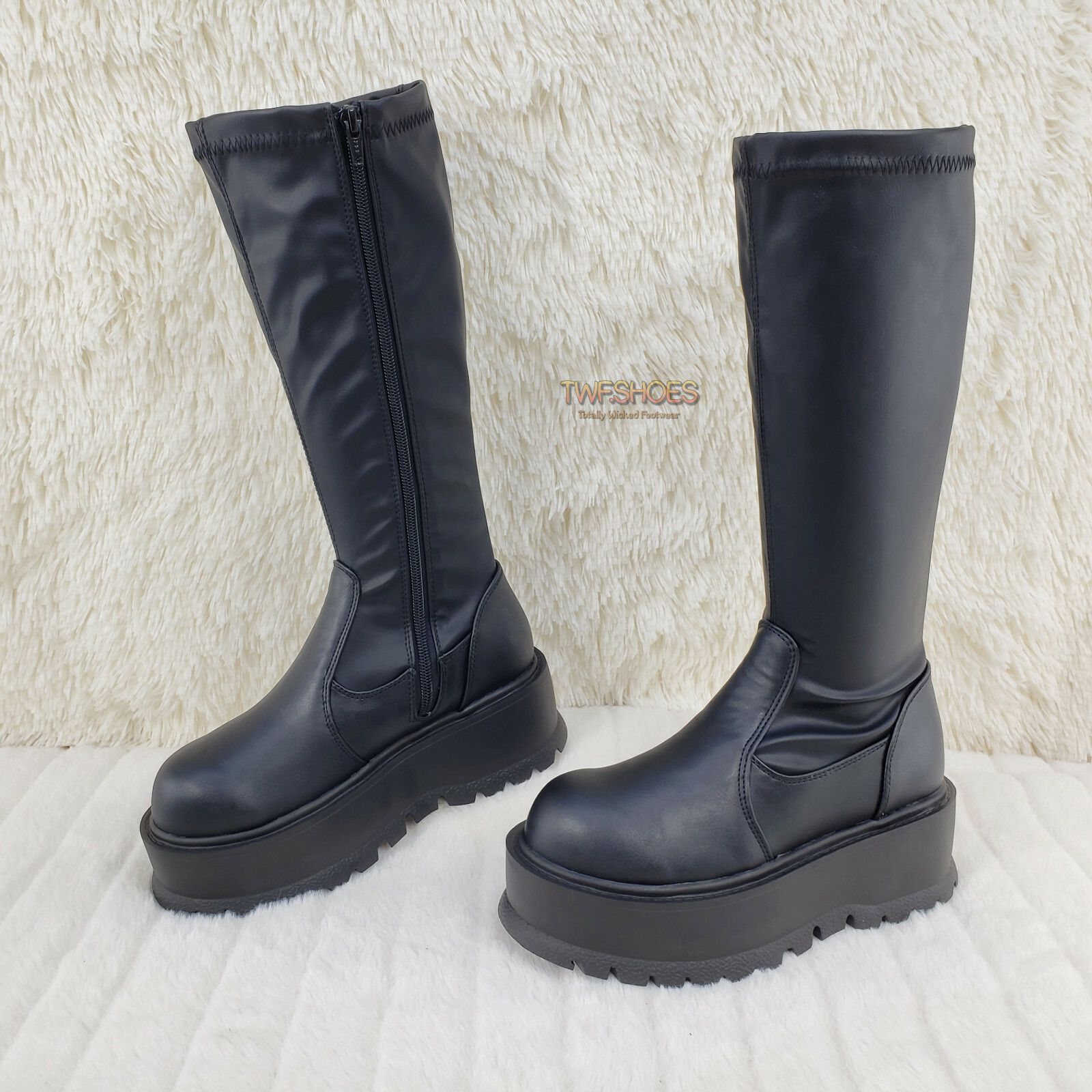 Demonia Cult DEMONIA Slacker 200 65 Black Matte Platform Wedge Heel Knee Size US 12 / IT 42 - 3 Thumbnail