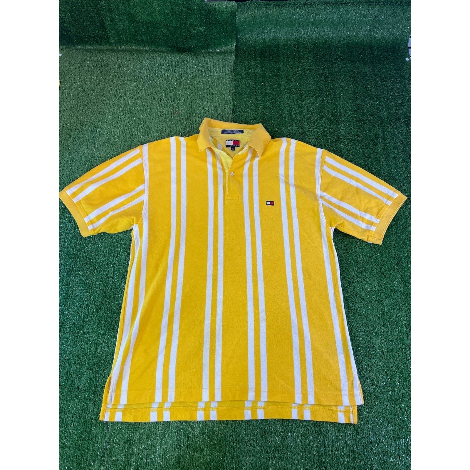 Tommy Hilfiger Tommy Hilfiger Yellow White Vertical Stripe Polo Mens LG Size US L / EU 52-54 / 3 - 1 Thumbnail