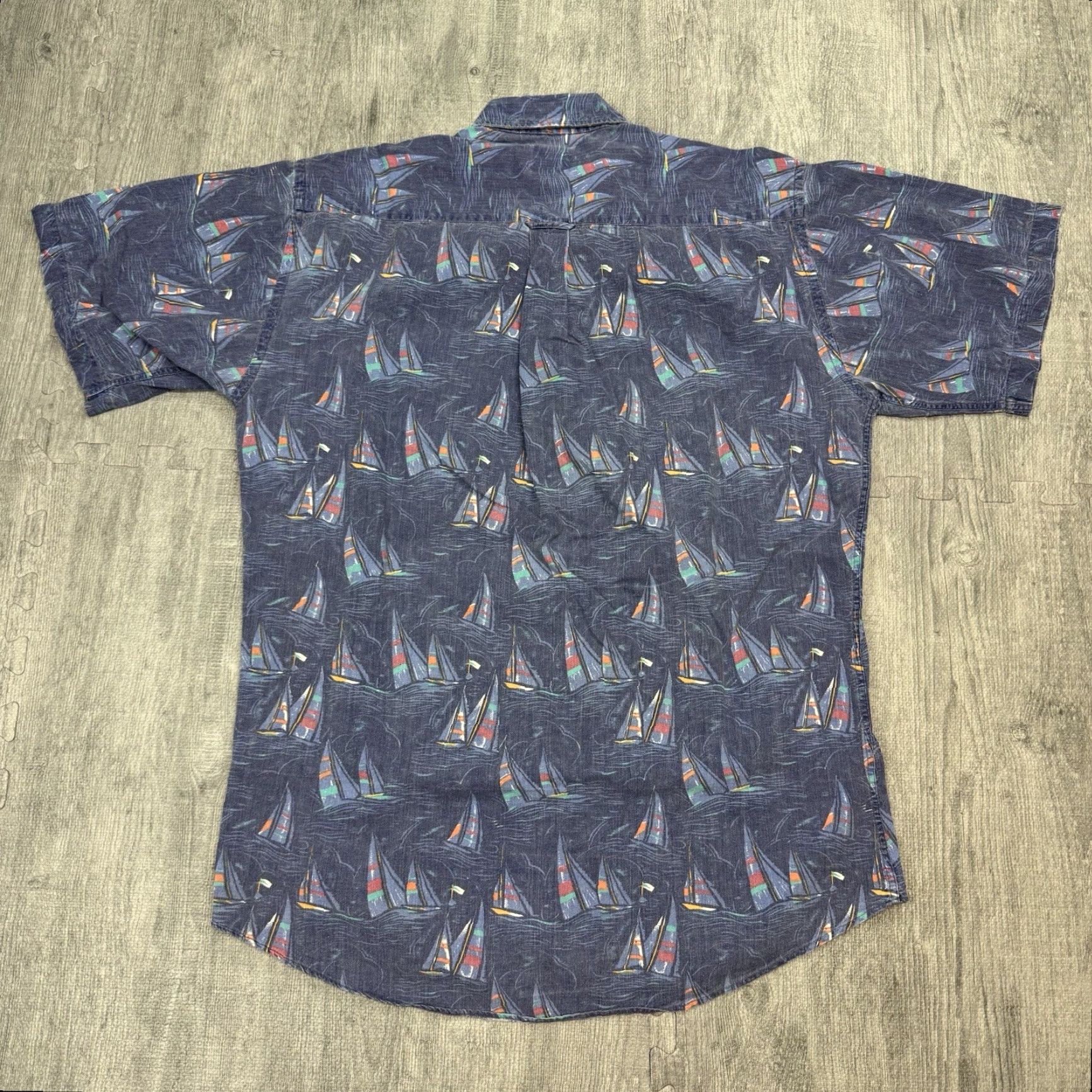 Chaps VINTAGE CHAPS RALPH LAUREN Button-Down Shirt Short Sleeve Sailboat Print Mens M Blue Size US M / EU 48-50 / 2 - 4 Thumbnail