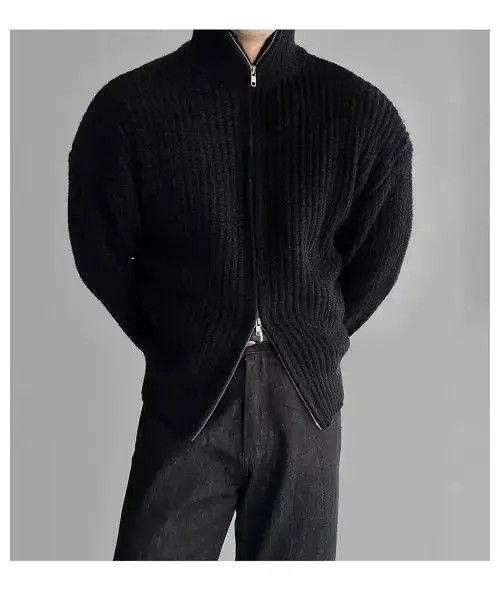 Other Vintage Double Zipper Black L Knit Stand-Up Jacket Coat Size US L / EU 52-54 / 3 - 4 Thumbnail