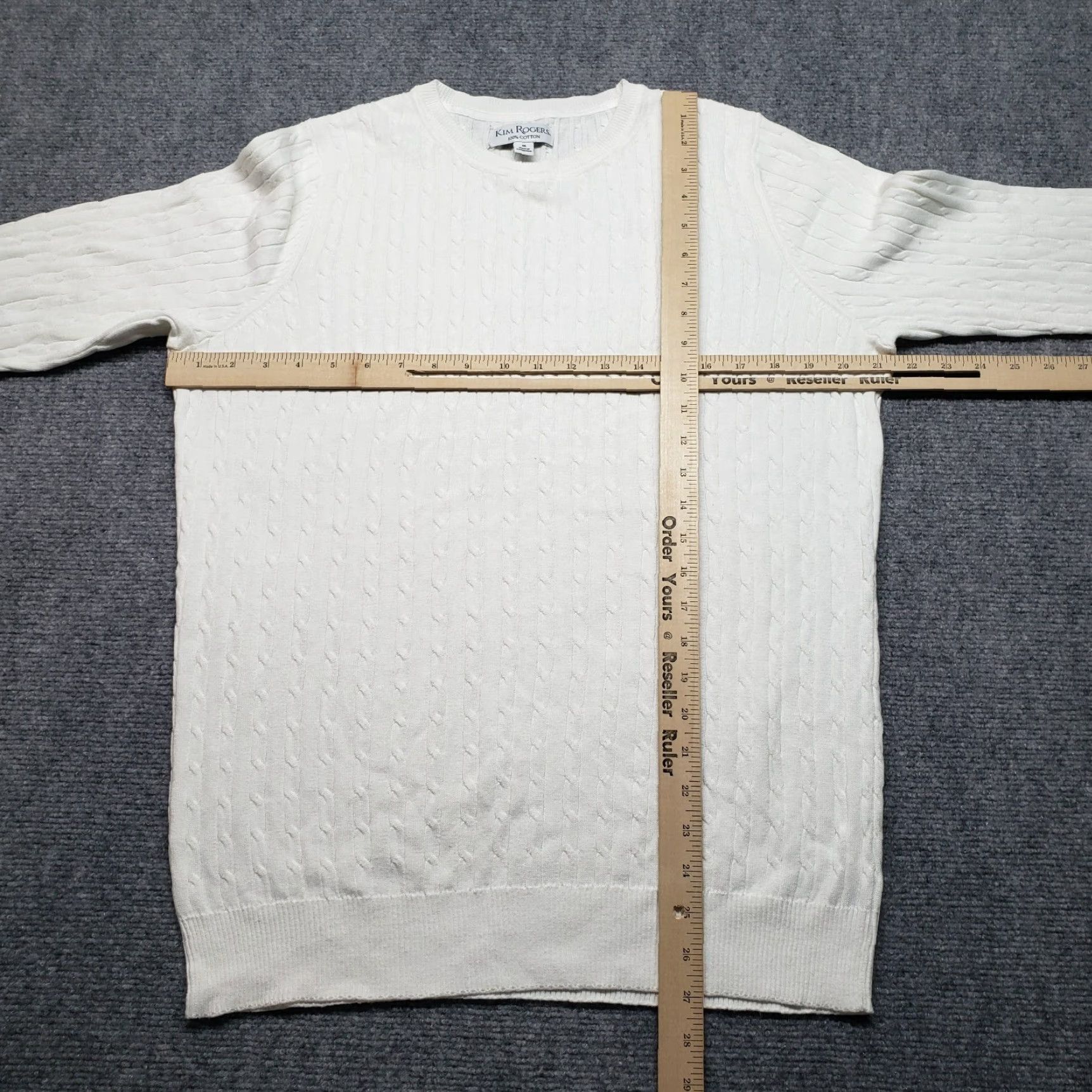 Vintage Kim Rogers Sweater Womens M White Cotton Crew Neck Long Sleeve Pullover Knit Size M / US 6-8 / IT 42-44 - 4 Thumbnail