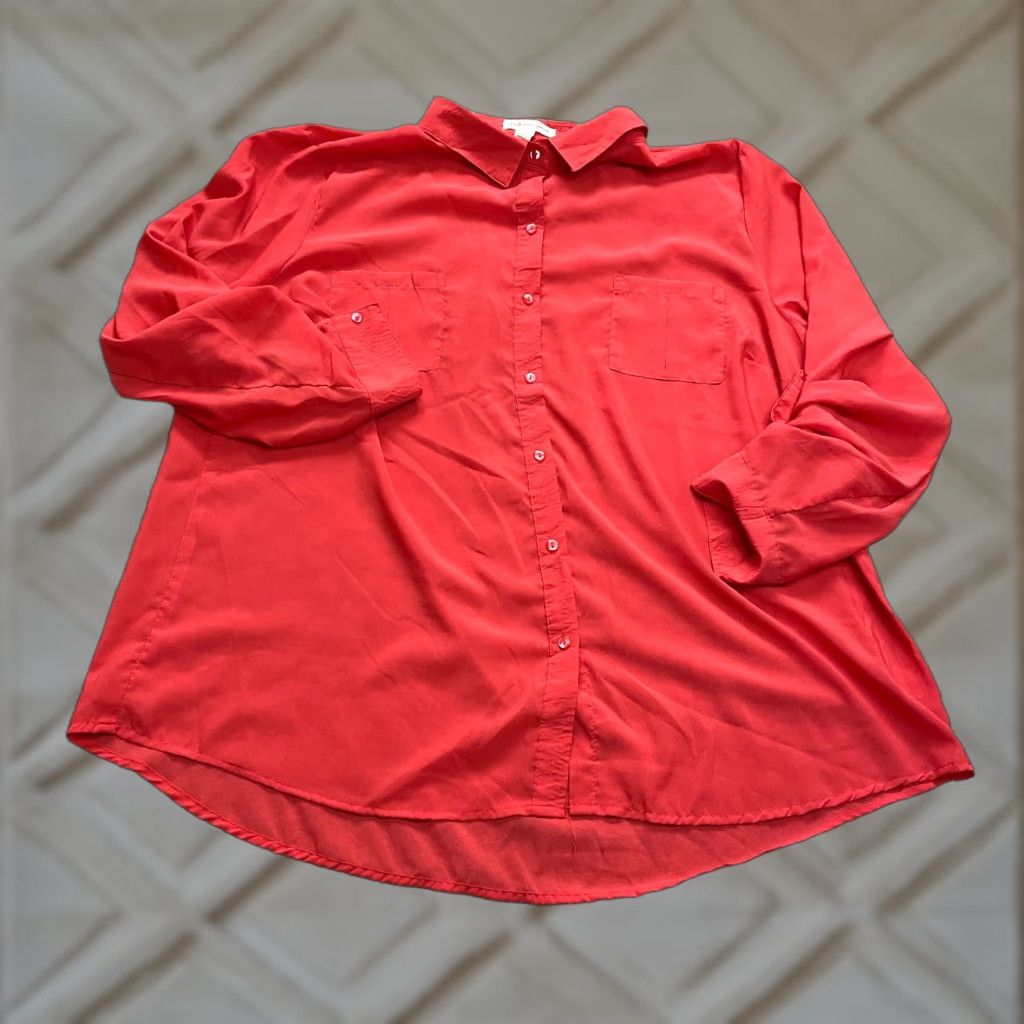 Vintage VINTAGE: No — Ambiance Apparel Blouse Button Up Shirt Womens 2X Red Solid Long Sleeve Top Size XXL / US 16-18 / IT 52-54 - 1 Thumbnail
