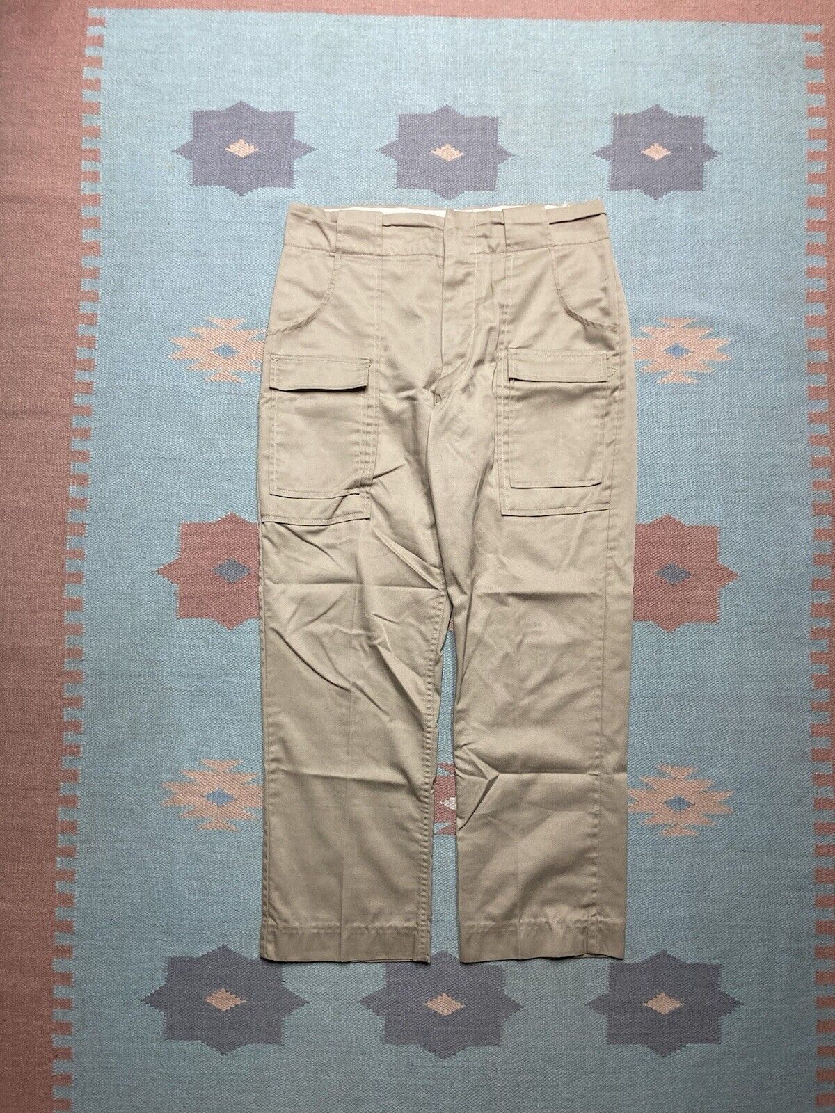 Vintage VTG 1970s bush pocket pants khaki chino wide talon zip 33x28 Size US 33 - 1 Thumbnail