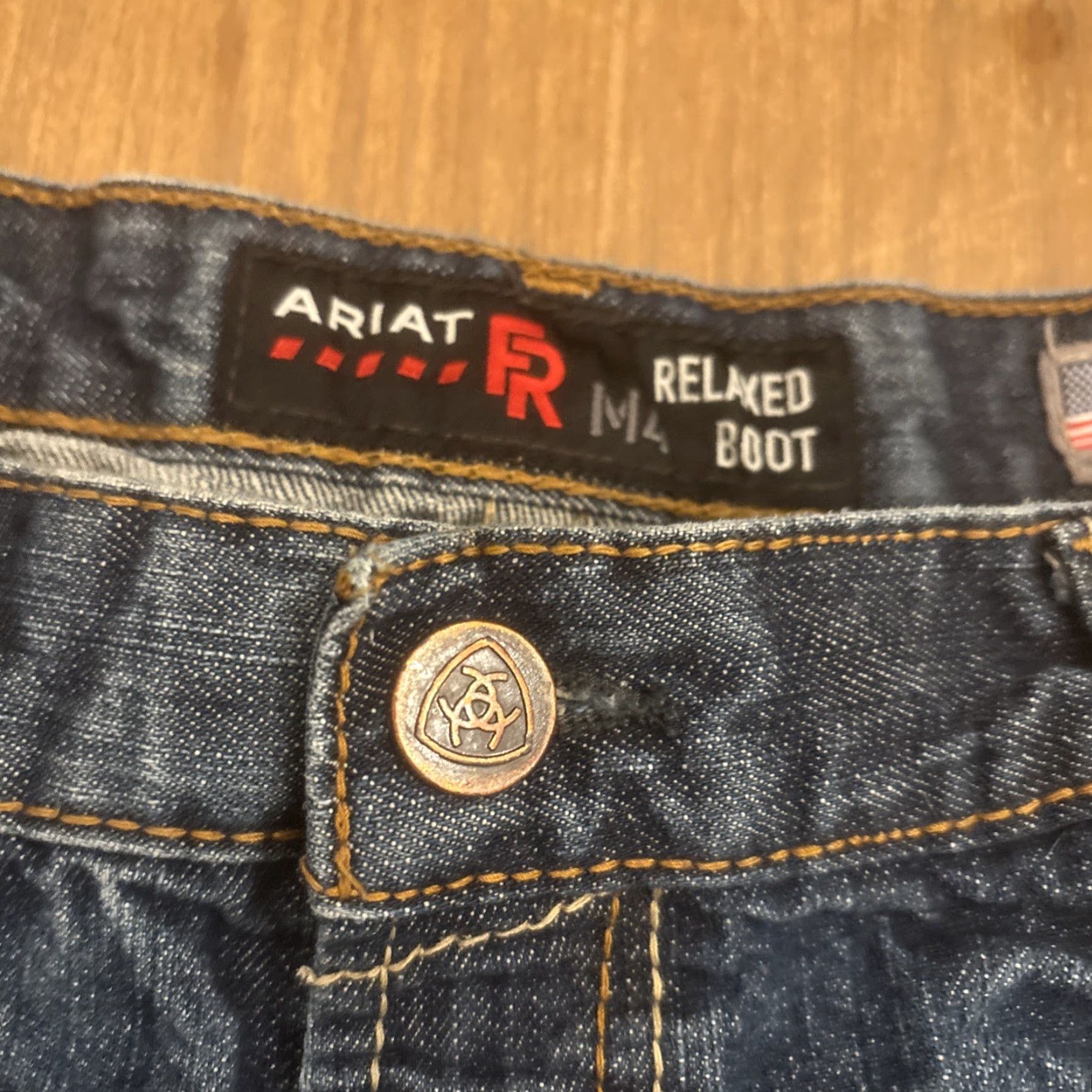 Ariat Ariat M4 FR Relaxed Boot Cut Jeans Size 38x34 Distressed Mens Jeans Blue Cowboy Workwear 90s Size US 38 / EU 54 - 3 Thumbnail