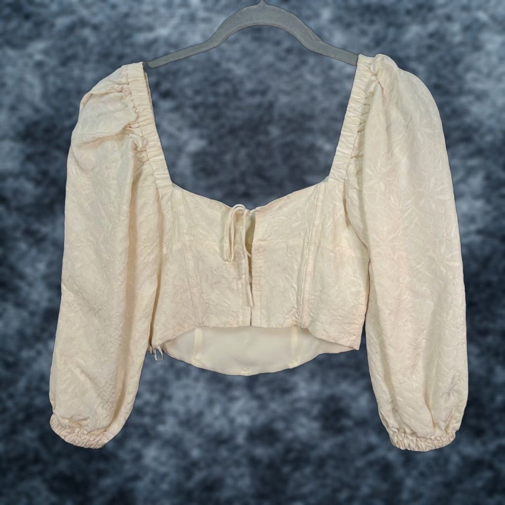 For Love & Lemons For Love & Lemons Blouse Womens Small Cream Puff Sleeve Crop Top Lace Design Size S / US 4 / IT 40 - 1 Thumbnail