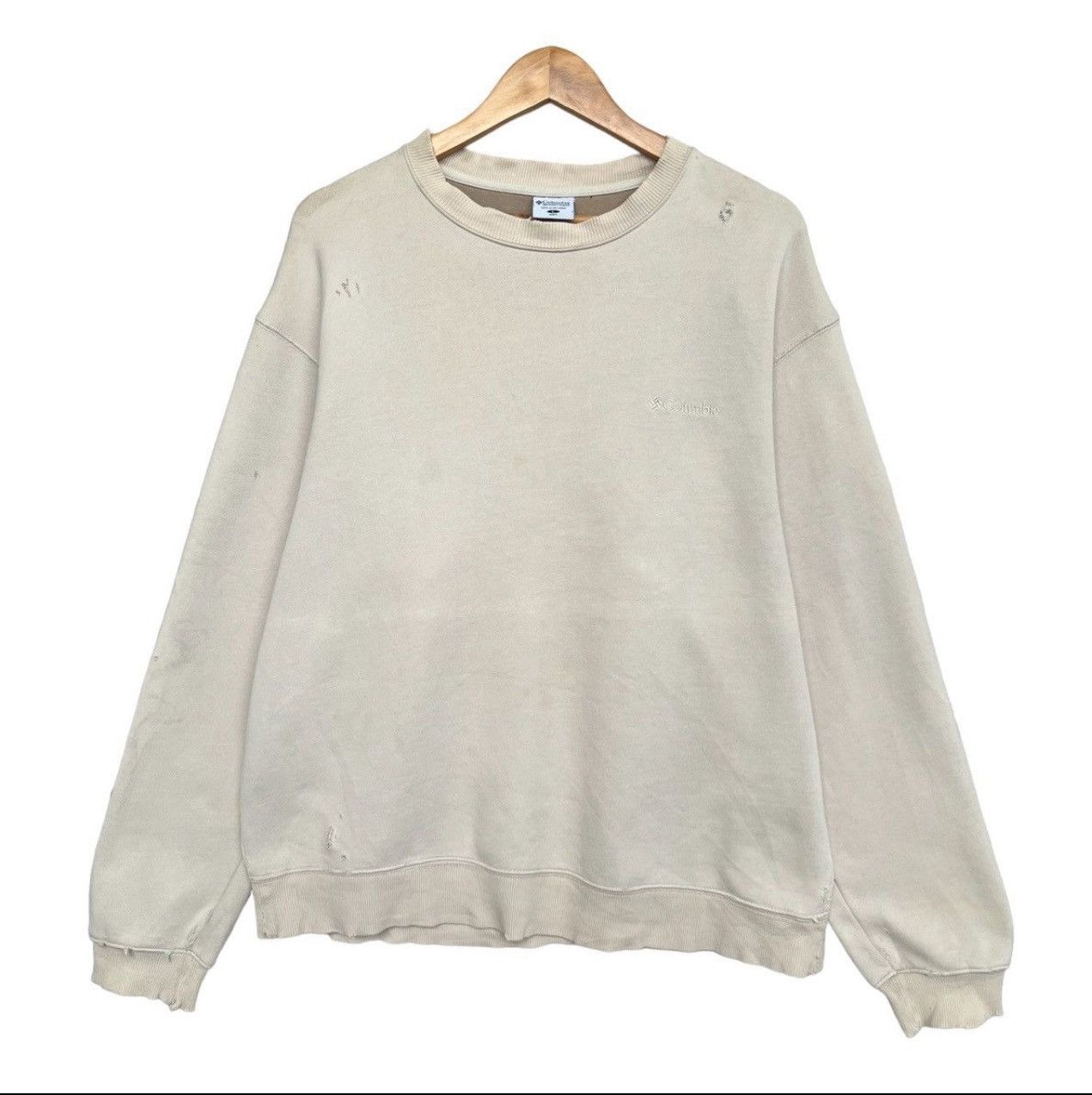 Columbia Columbia Distressed Thrashed Beige Sweatshirt Oversized XL Size US XL / EU 56 / 4 - 1 Thumbnail