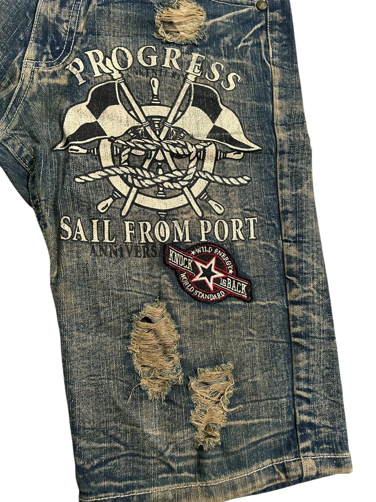 If Six Was Nine × Japanese Brand × Le Grande Bleu (L.G.B.) Japanese Punk Bondage Distressed Style Short Denim Rare ☠️☠️🎌🎌 Size US 34 / EU 50 - 6 Thumbnail