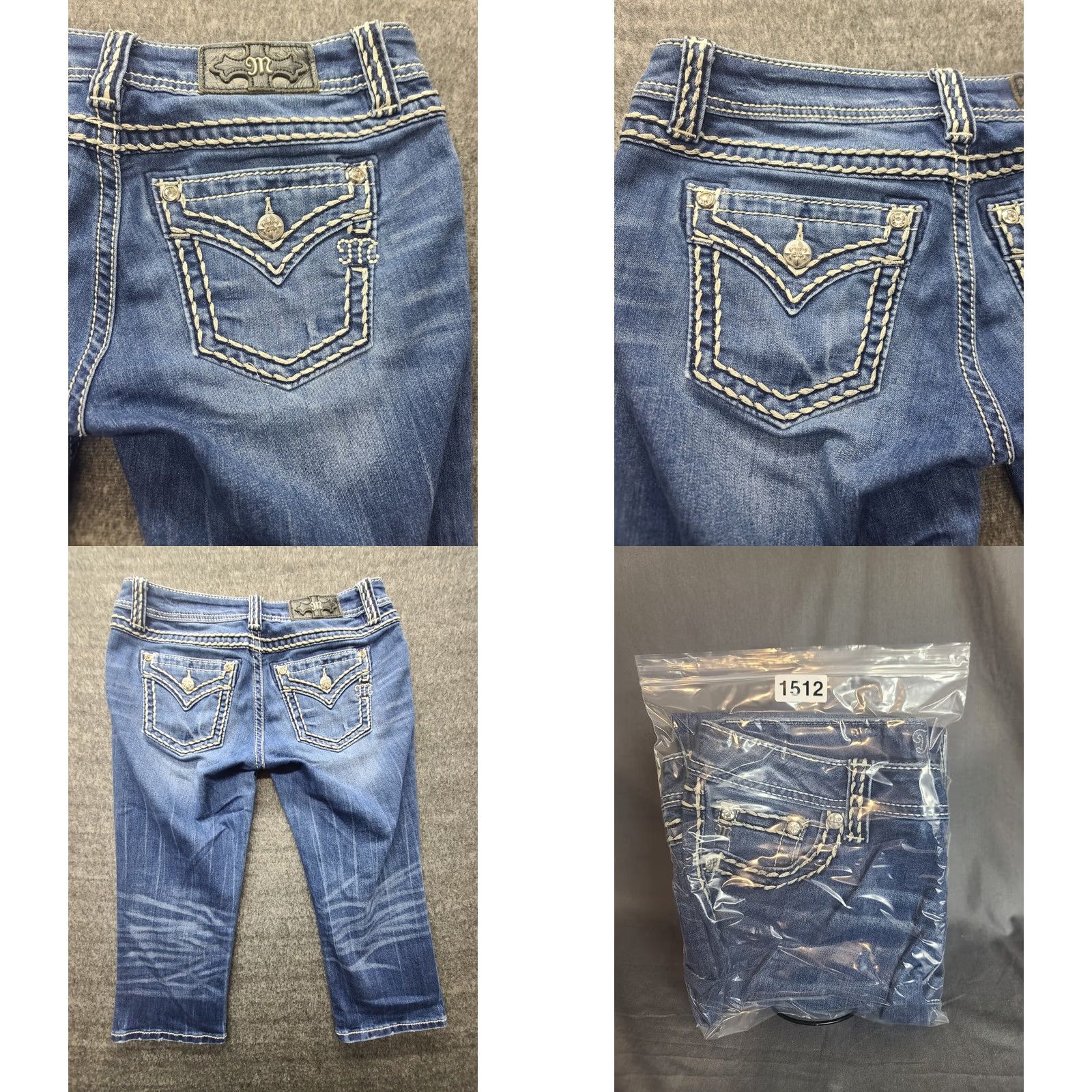 Miss Me Miss Me Jeans Capri Womens 29 Regular Mid Rise Embellished Rhinestone Embroidered Denim Blue Cowgirlcore Size ONE SIZE - 9 Thumbnail