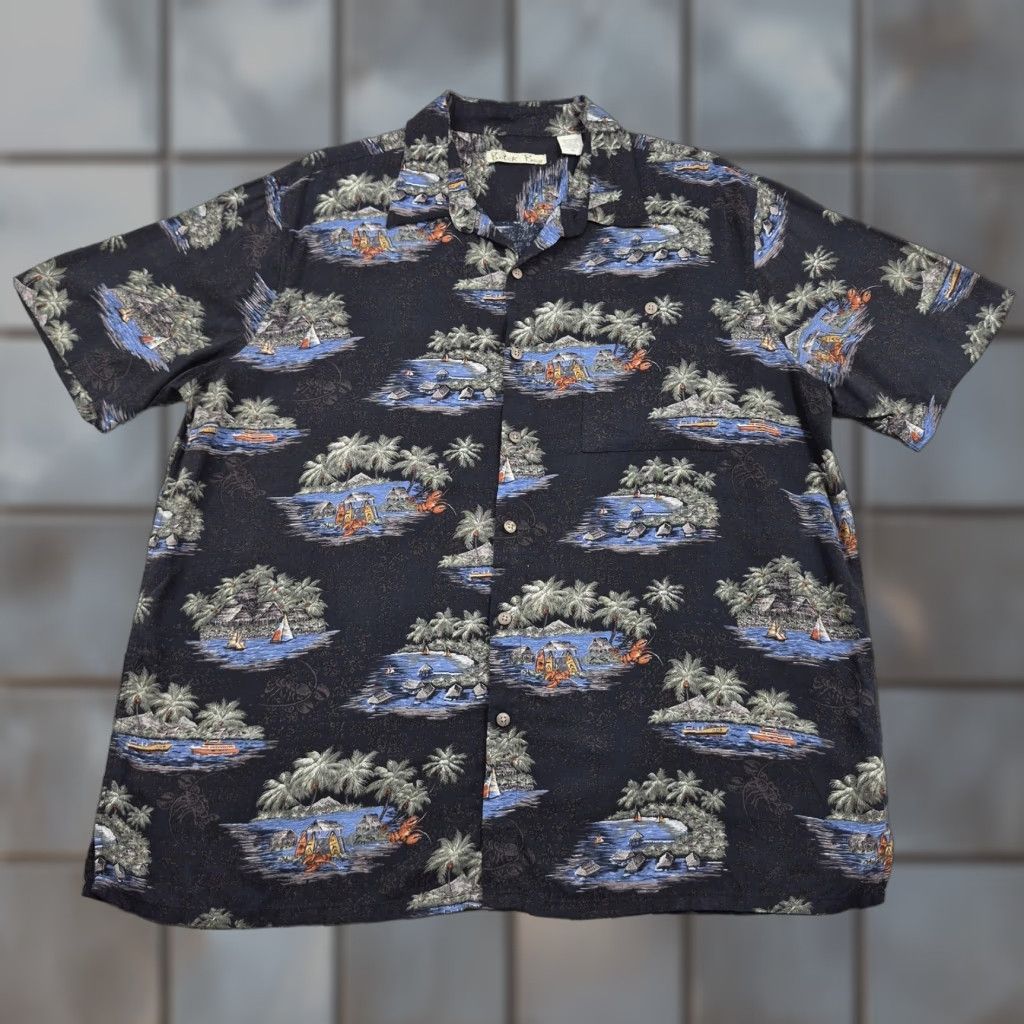 ALOHAS Batik Bay Shirt Mens XL Button-Up Black Multicolor Tropical Island Print Rayon Shirt Size US XL / EU 56 / 4 - 1 Thumbnail