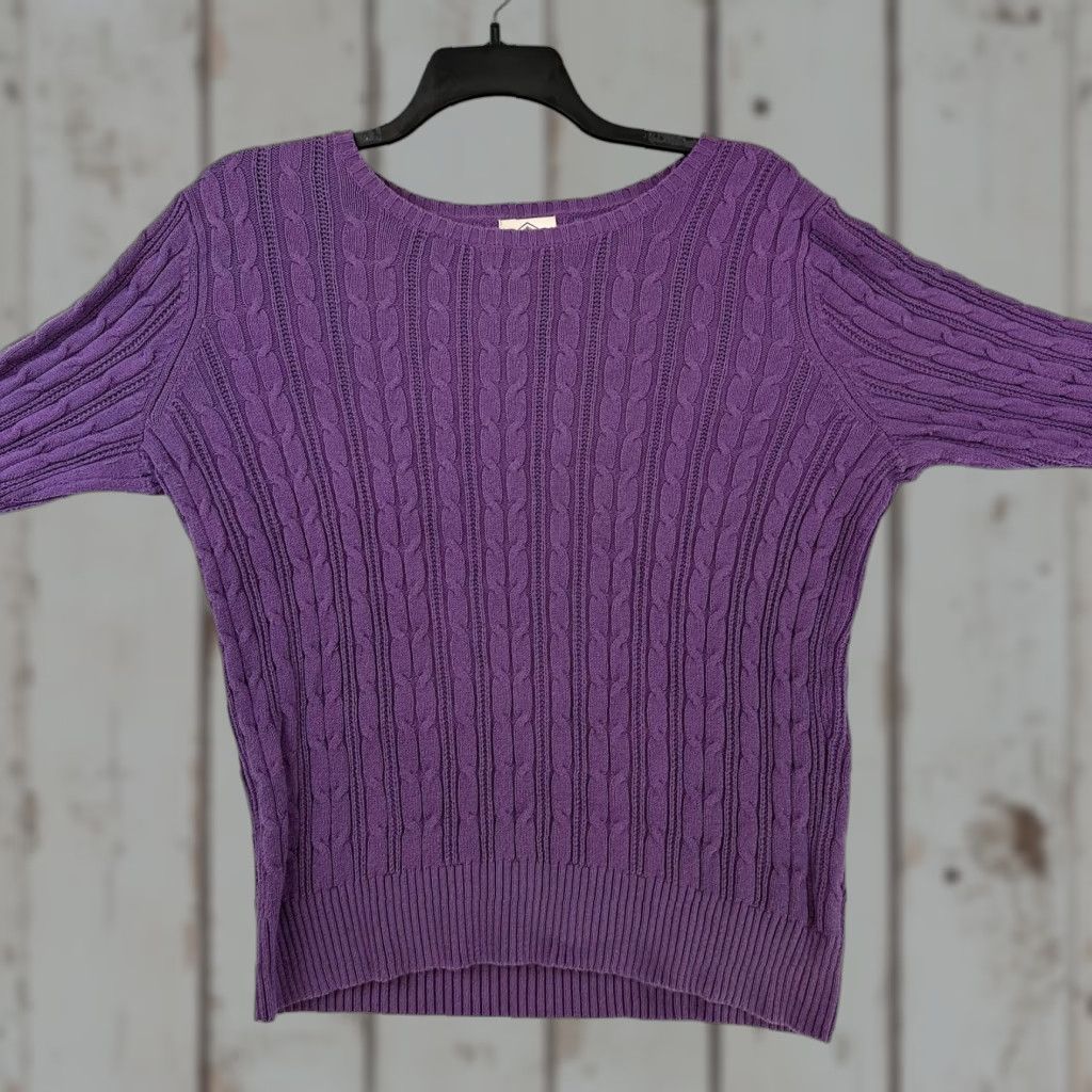 Vintage St. John's Bay Sweater Womens Large Purple Cable Knit Pullover Crewneck Classic Size L / US 10 / IT 46 - 1 Thumbnail