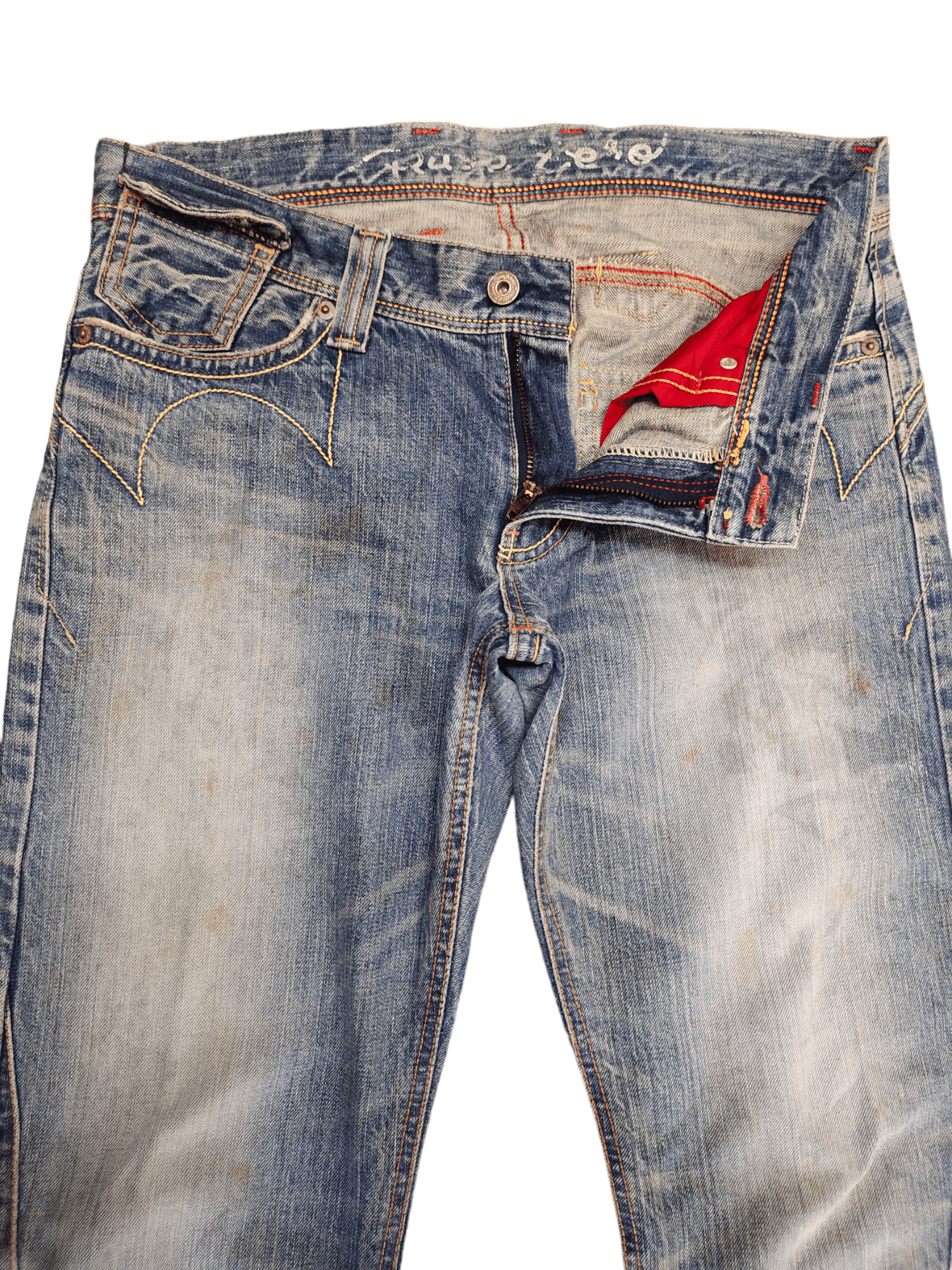 Le Grande Bleu (L.G.B.) Flare Jeans Edwin Buckle Back Distress Faded Boot Cut Y2k Size US 32 / EU 48 - 10 Thumbnail