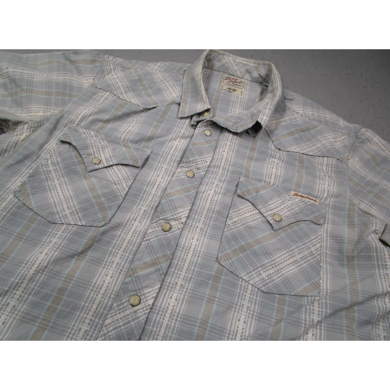 Lucky Brand Lucky Brand Shirt Men Large Gray Plaid Button-Up Western Pearl Snaps Rancher Size US L / EU 52-54 / 3 - 2 Thumbnail