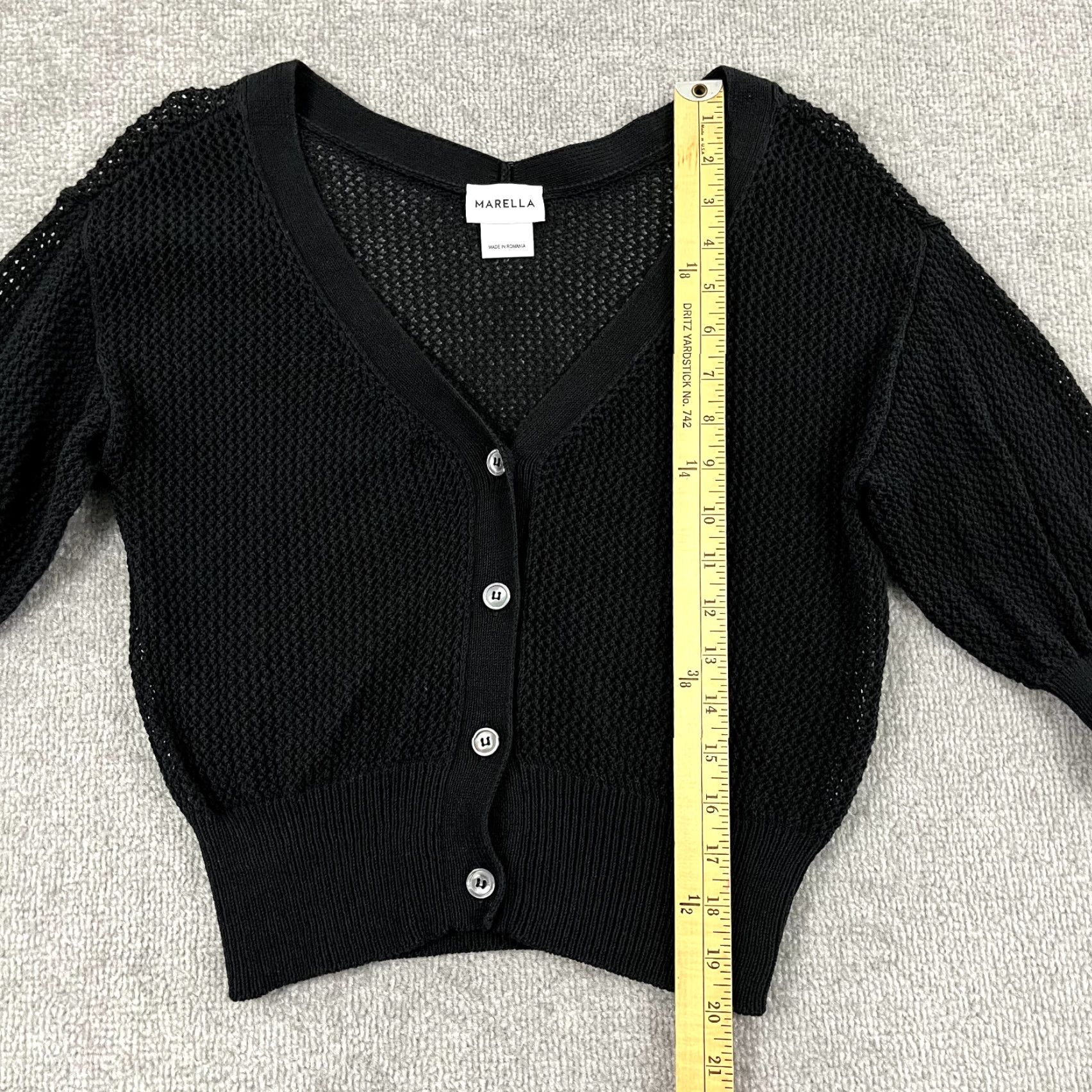 Marella MARELLA Cardigan Sweater Womens XS/Small Cropped Black Open Knit Ribbed Romania Size XS / US 0-2 / IT 36-38 - 3 Thumbnail