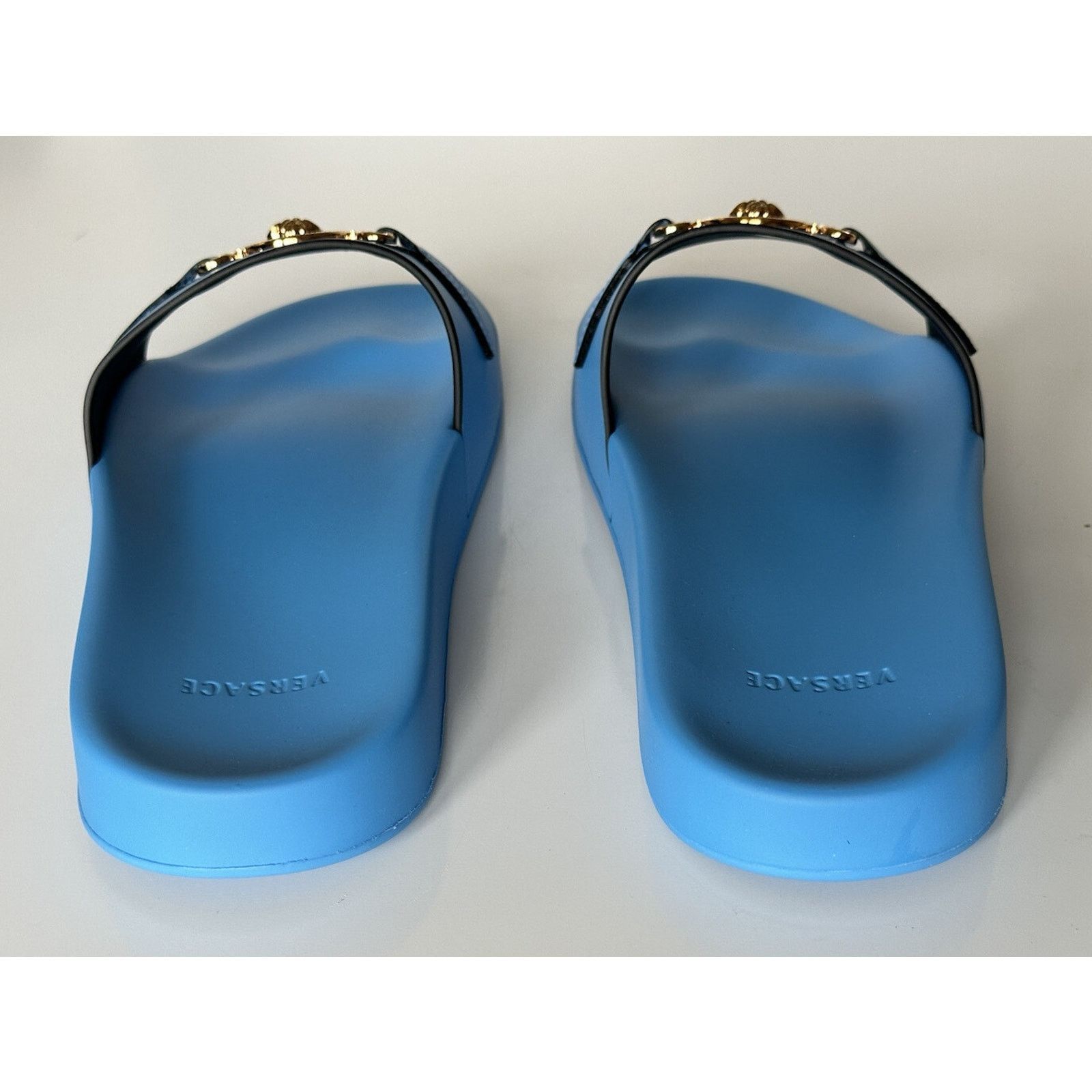 Versace Versace Gold Medusa Leather/Rubber Sandals Blue 10 1004983 Size US 10 / EU 43 - 8 Thumbnail