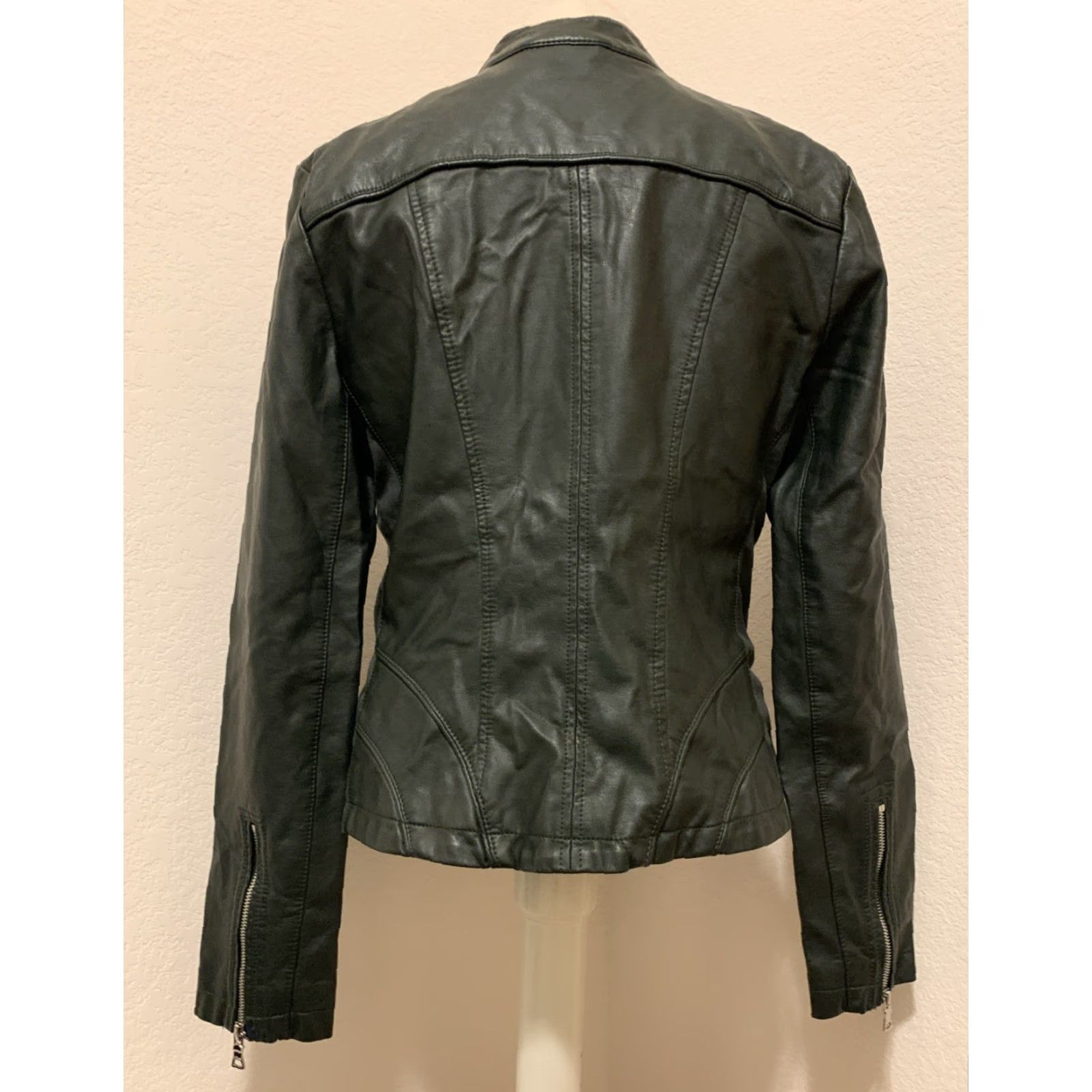 Guess GUESS Jacket Women's Biker Mid-Length Zip Black L Side-Stretch Panels 2193 Size L / US 10 / IT 46 - 2 Thumbnail