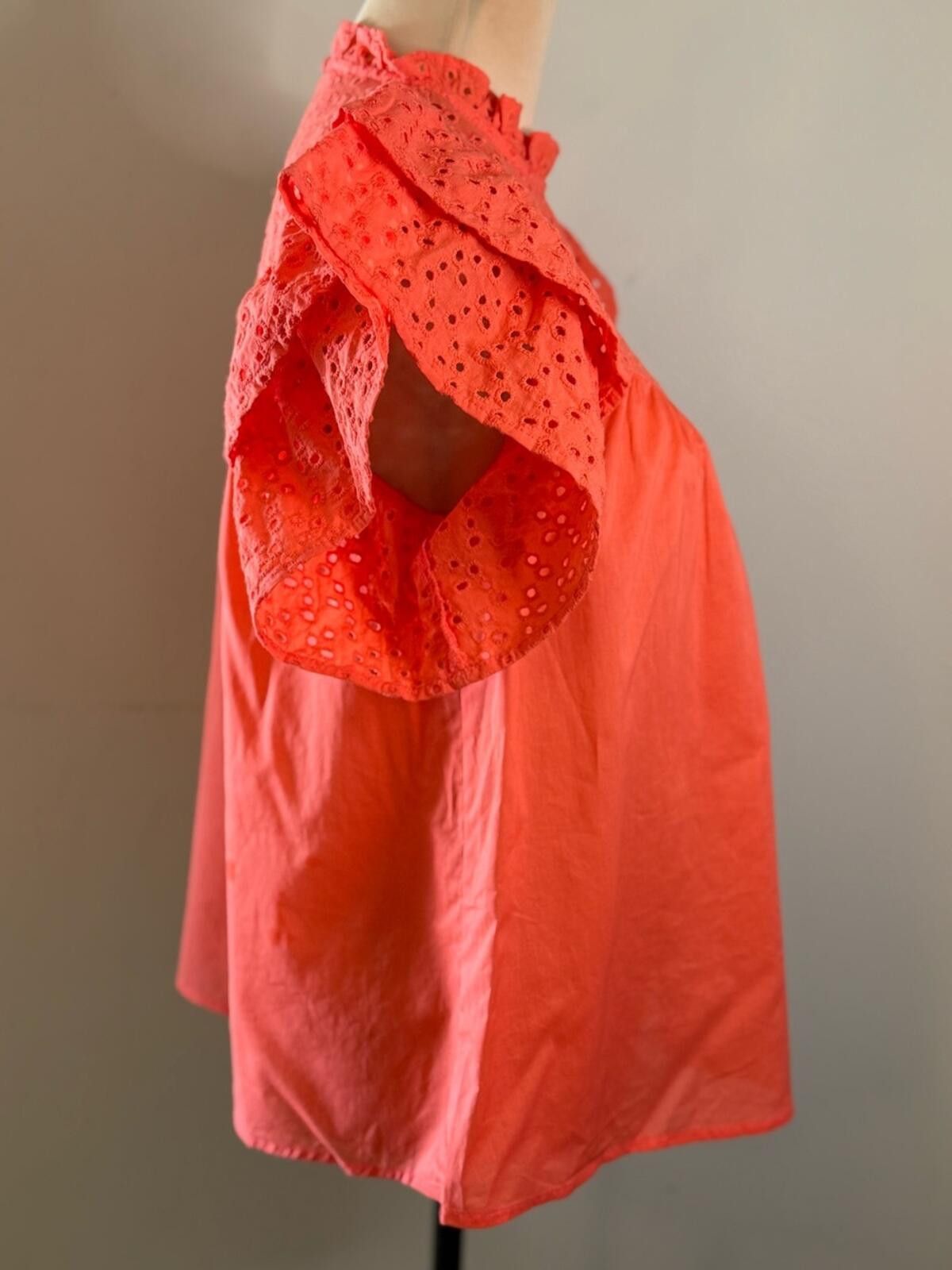 Other a new day reddish orange islet lace ruffled sleeve top SZ SM Size S / US 4 / IT 40 - 2 Thumbnail