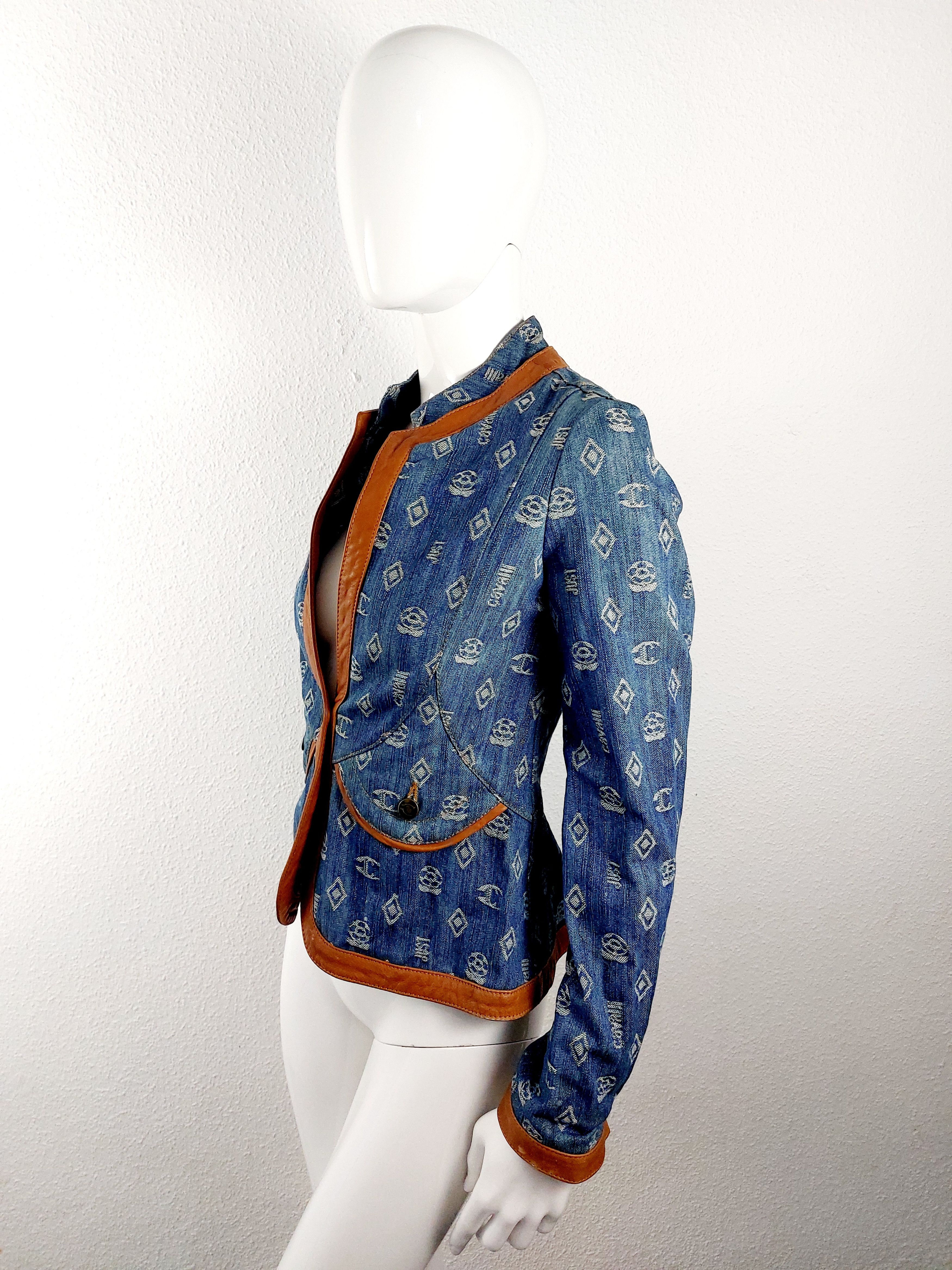 Roberto Cavalli Roberto Cavalli Leather Denim Monogram Logo Jeans Jacket Size S / US 4 / IT 40 - 9 Thumbnail