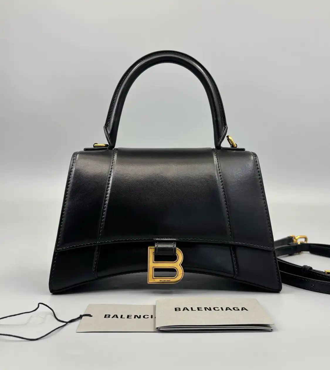 Balenciaga Hourglass Small Black Cowhide Leather Hourglass Handbag, Women's