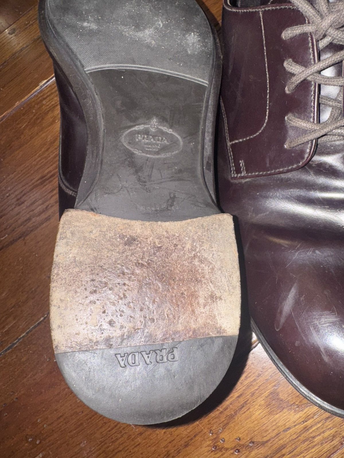Prada Prada Brown Leather Derby Shoes Size US 10 / EU 43 - 4 Thumbnail
