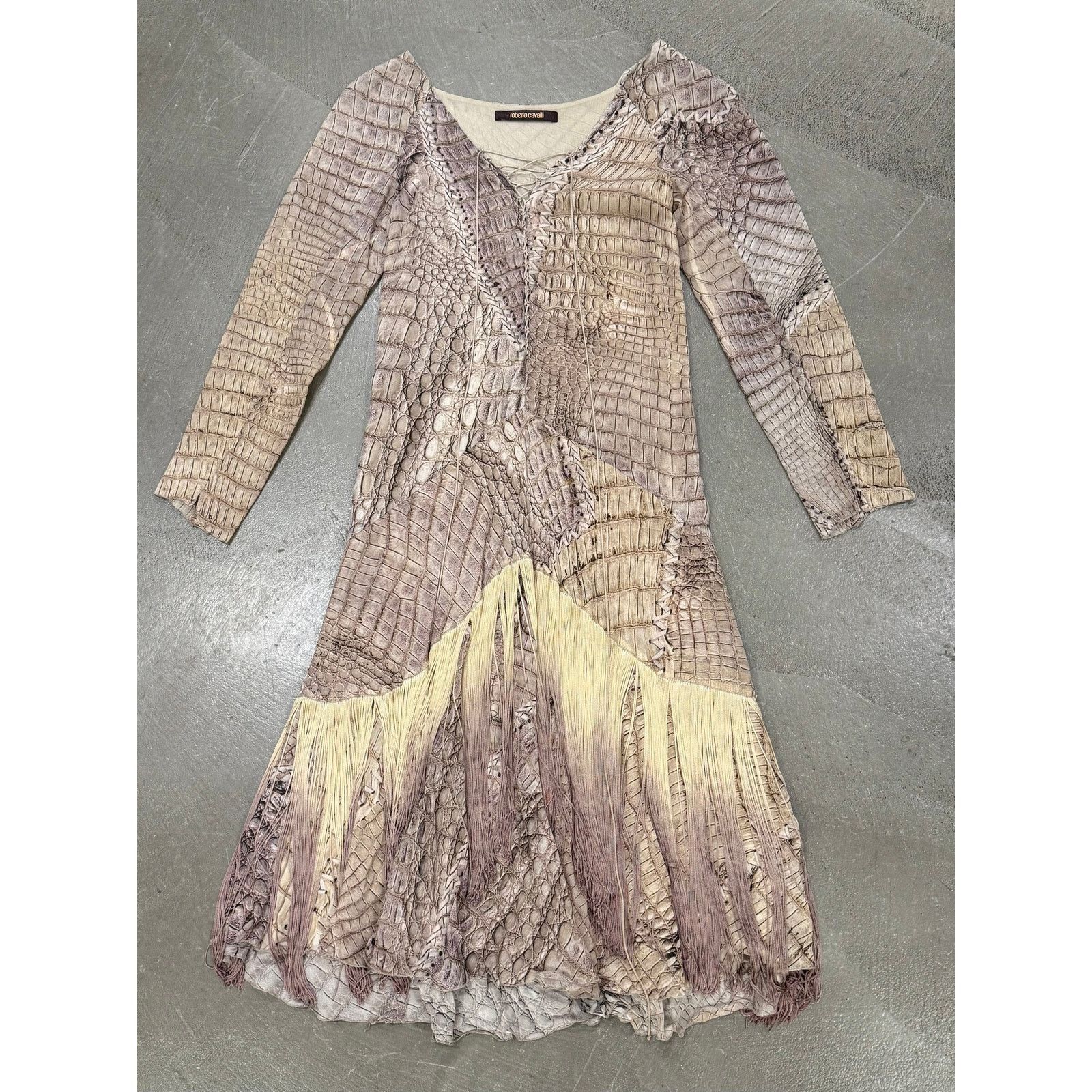 Roberto Cavalli S/S2011 Roberto Cavalli silk crocodile print fringe dress Size S / US 4 / IT 40 - 1 Thumbnail