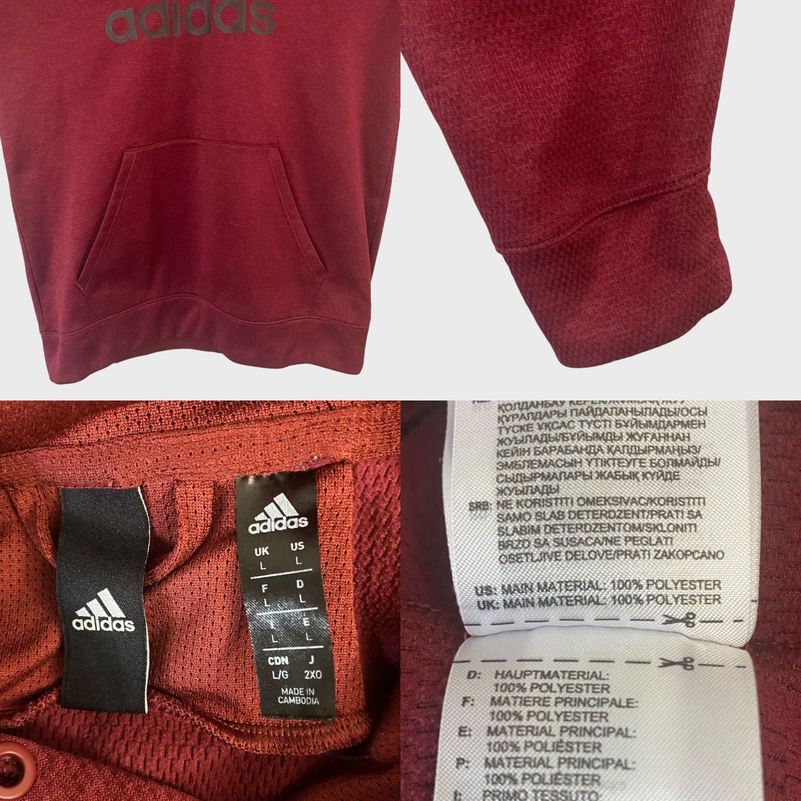 Adidas VINTAGE Adidas Originals Logo Hoodie Sweatshirt Mens Large Red Long-Sleeve Pullover Size US L / EU 52-54 / 3 - 8 Thumbnail