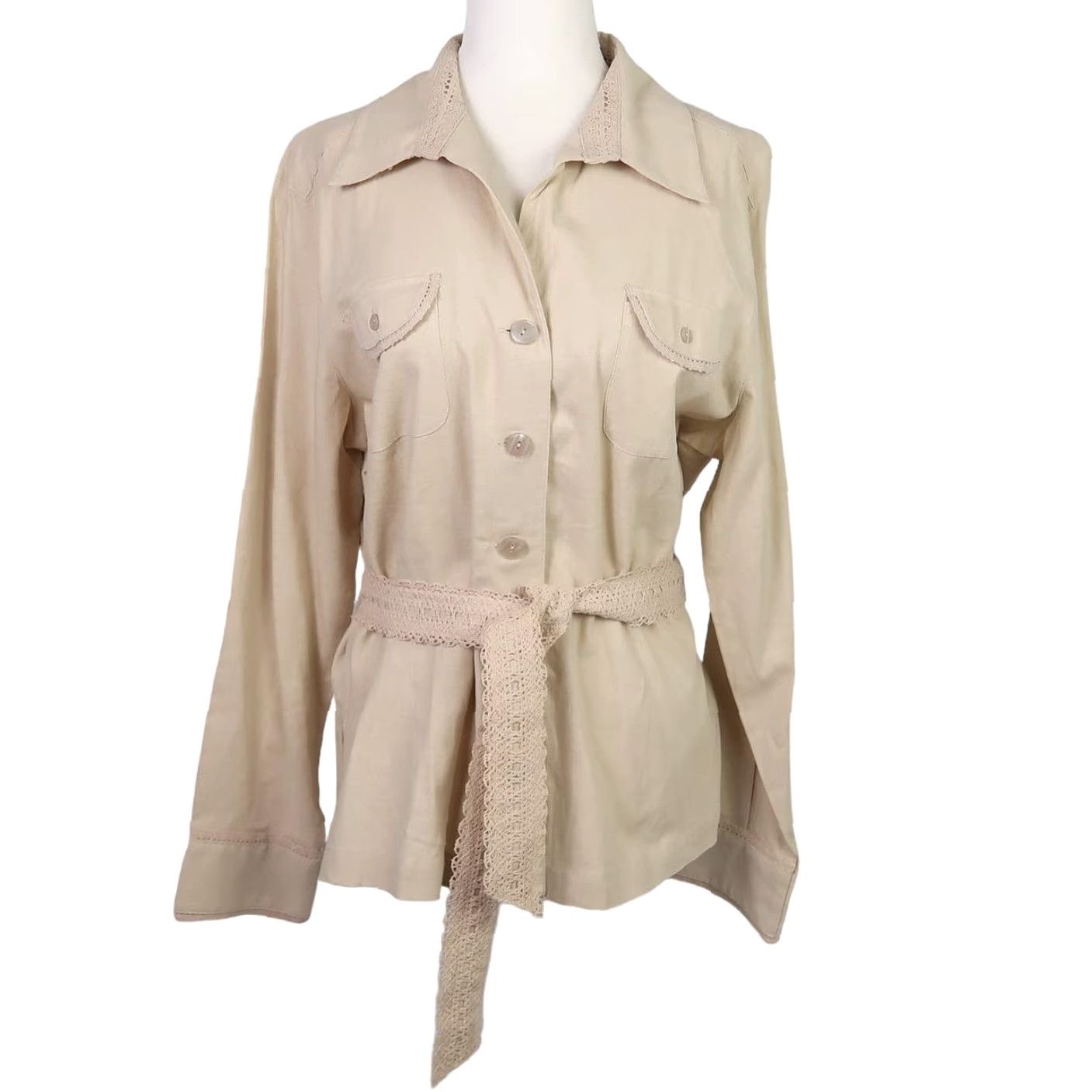 Vintage VINTAGE Erika Shirt Women Medium Tan Linen Blend Button Front Long Sleeve Casual Size M / US 6-8 / IT 42-44 - 2 Thumbnail