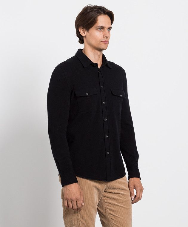 Brunello Cucinelli o1w1db10326 Wool Cashmere Silk Shirt in Black Size US M / EU 48-50 / 2 - 3 Thumbnail
