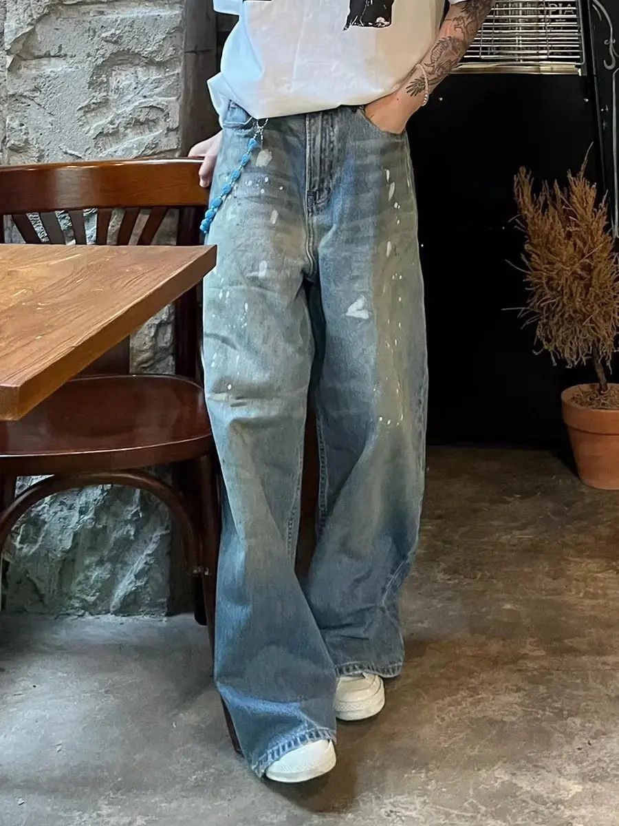 Japanese Brand Loose floor mopping ink splattered graffiti jeans Size US 32 / EU 48 - 1 Thumbnail