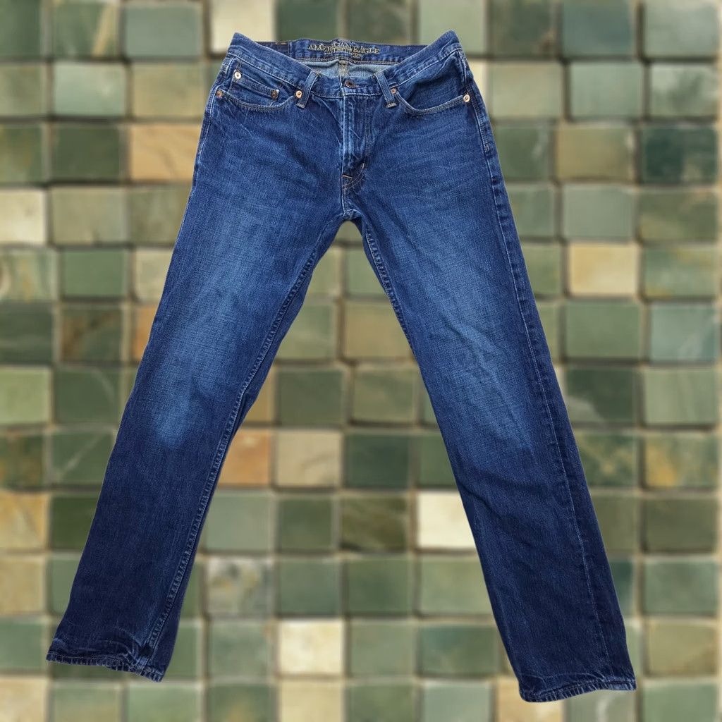 American Eagle Outfitters American Eagle Outfitters Jeans Mens 30 x 31 Slim Straight Dark Wash Denim Hemmed Blue 5-Pocket Logo Casual JeansMens Size US 30 / EU 46 - 1 Thumbnail