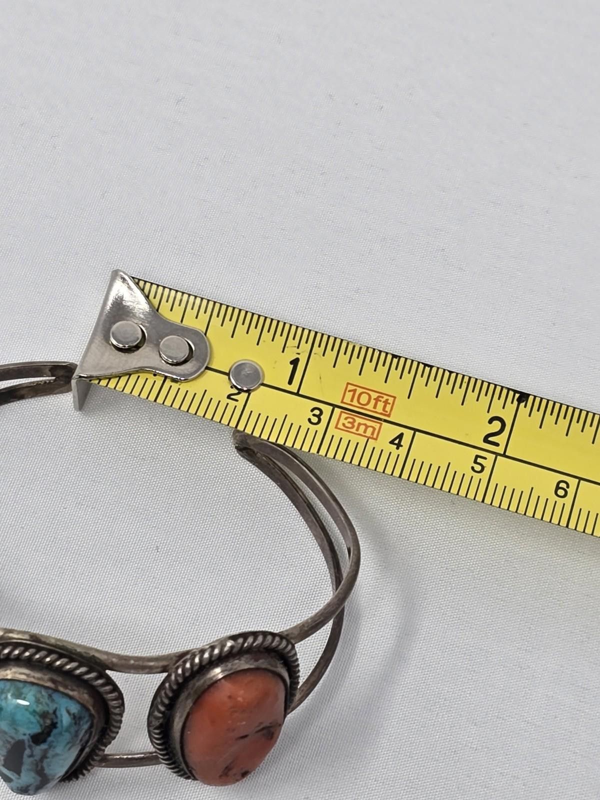 Other Vintage Navajo Sterling Silver Cuff w/ Turquoise & Coral Size ONE SIZE - 2 Thumbnail