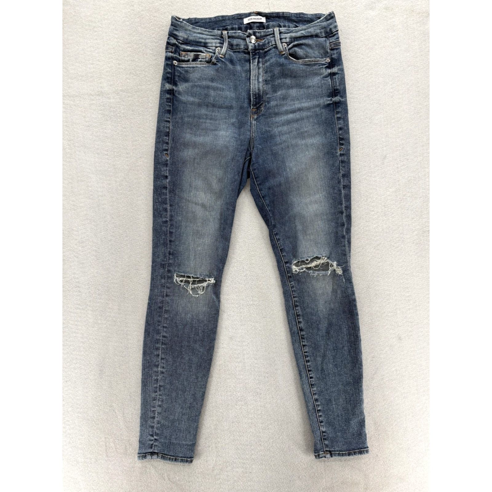 Good American Good American Jeans Womens 10/30 Distressed Ankle Skinny Medium Blue Jeans Size 32" / US 10 / IT 46 - 2 Thumbnail