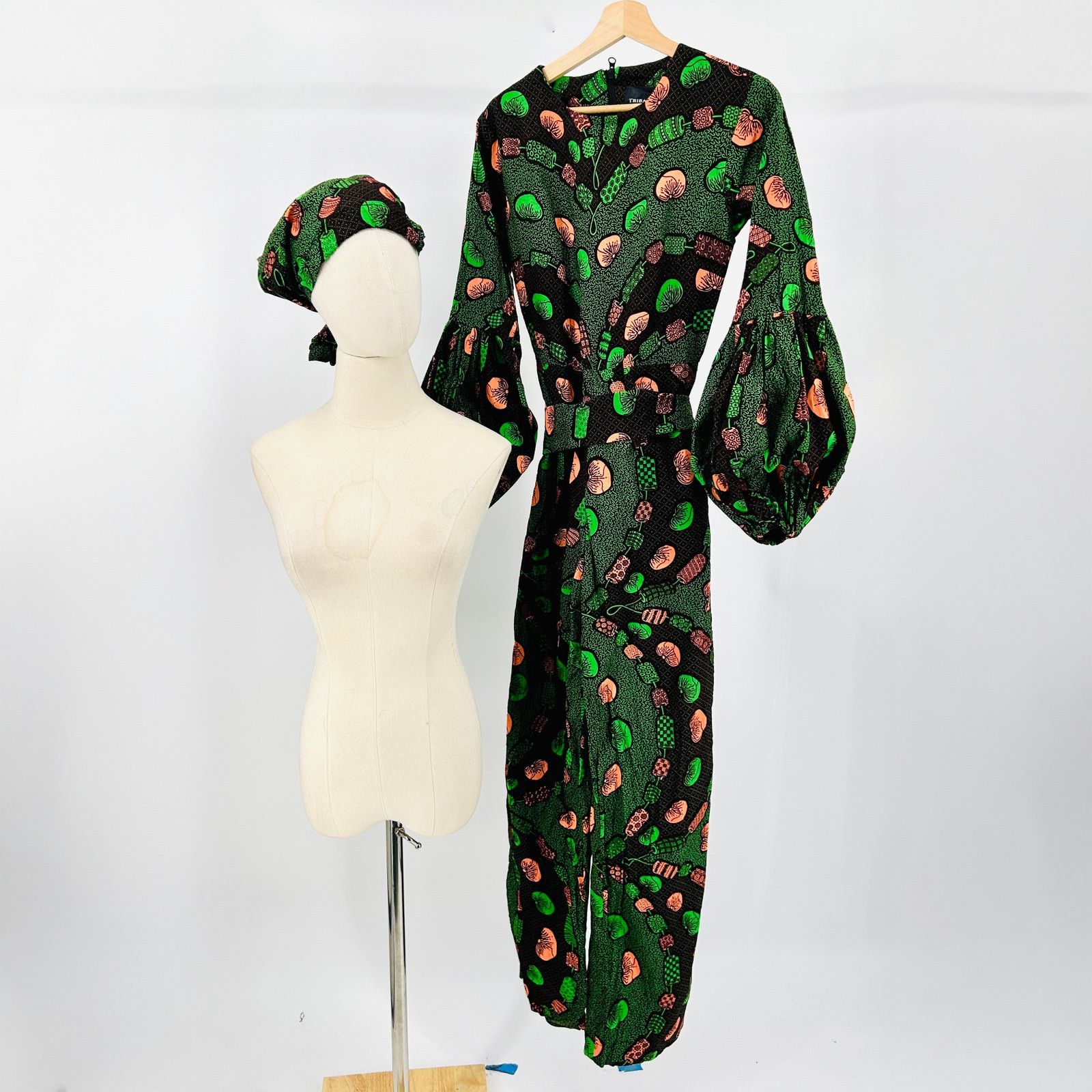Other Green Coral Mushroom Ankara Print Balloon Sleeve Jumpsuit Size S / US 4 / IT 40 - 1 Thumbnail
