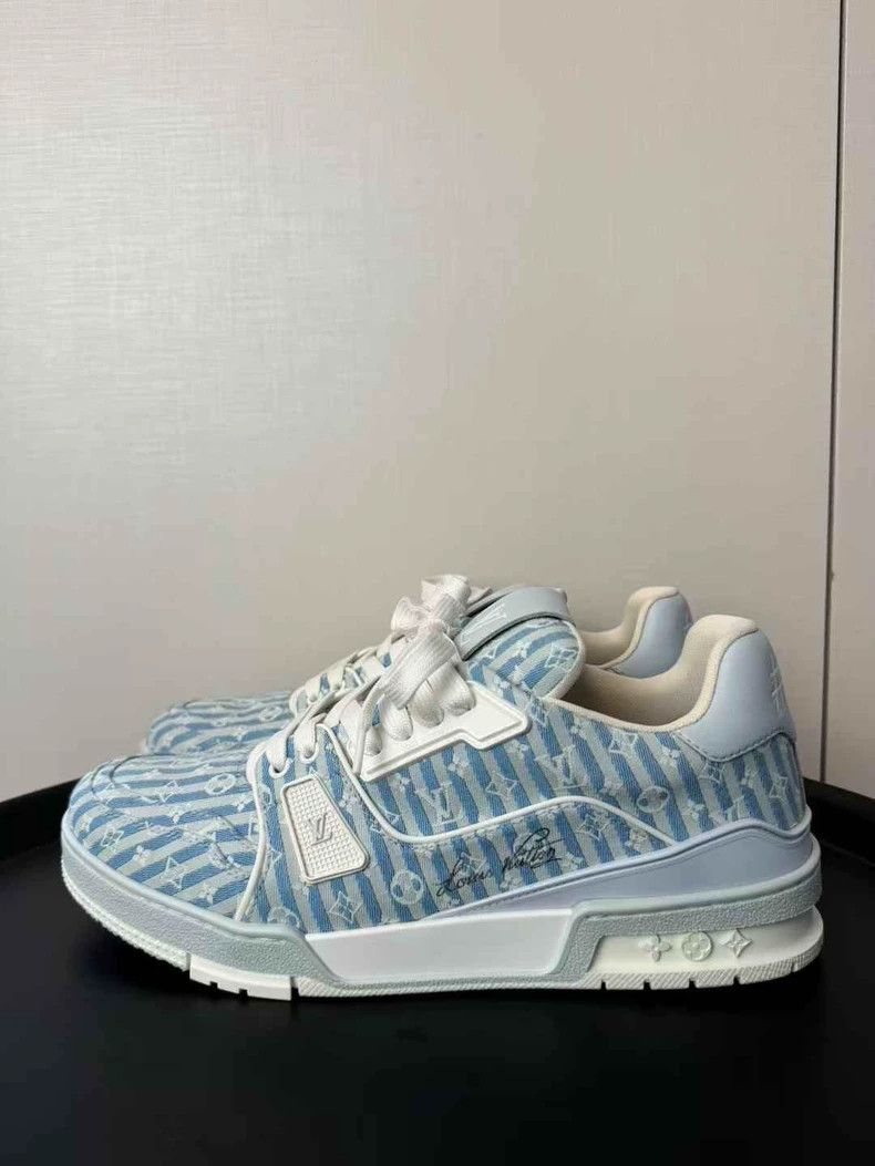 Louis Vuitton Louis Vuitton White and blue striped full-print sneakers Size US 9.5 / EU 42-43 - 1 Thumbnail