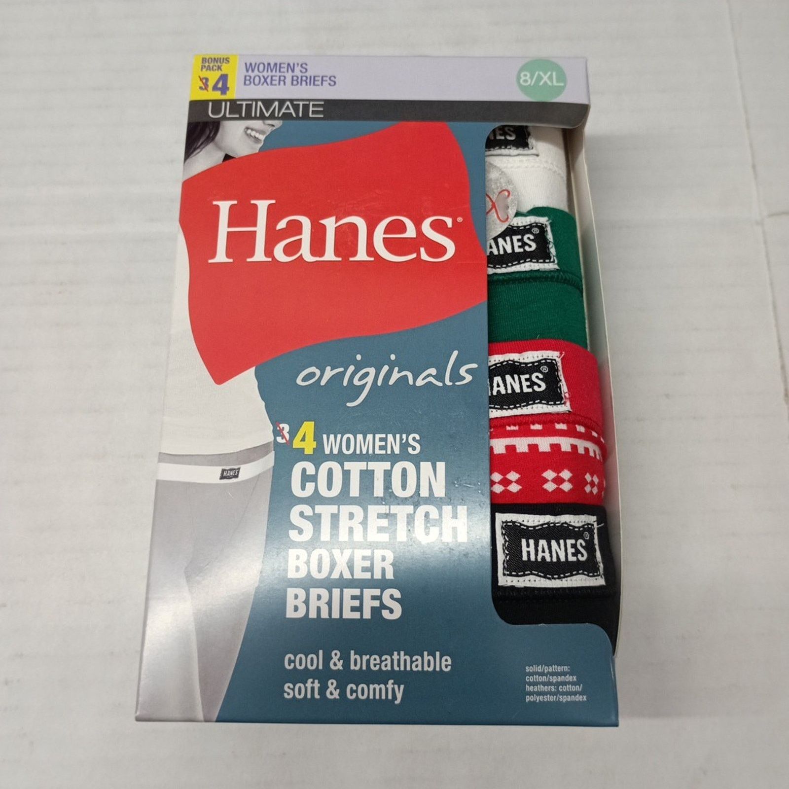 Hanes Women’s Hanes 4 Pk Ultimate Cotton Boxer Briefs Size 8/XL Size ONE SIZE - 1 Thumbnail