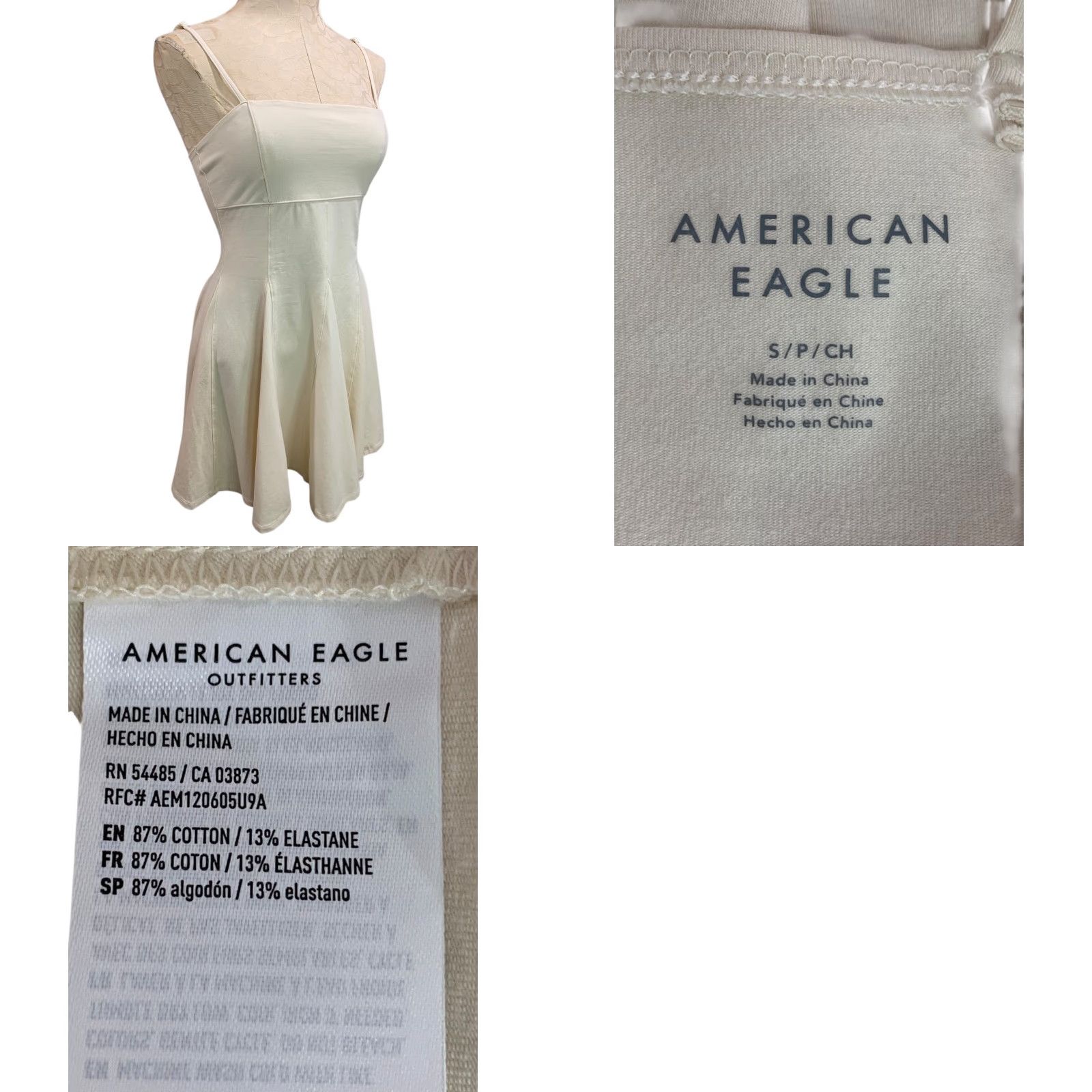 Vintage VINTAGE American Eagle Sundress Knit Pullover Small Ivory White Spaghetti Strap Womens 30" Short Dress Size S / US 4 / IT 40 - 8 Thumbnail