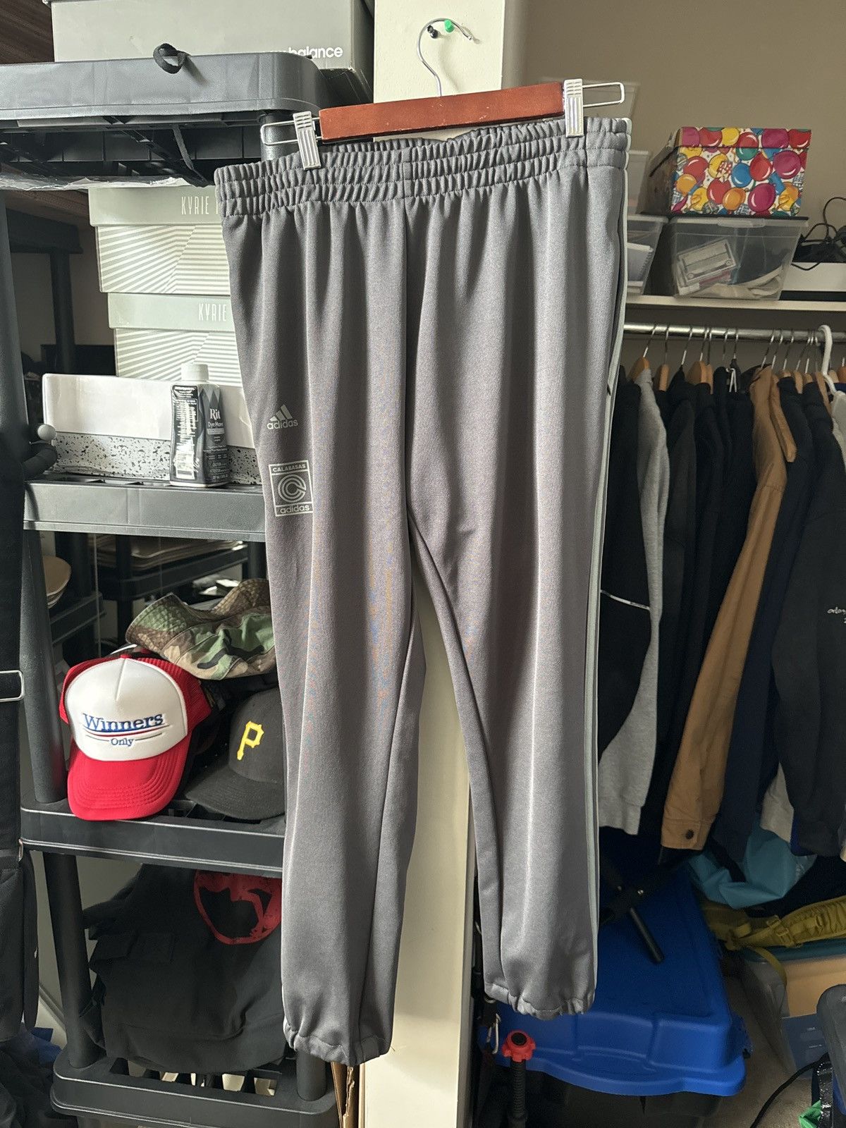 Adidas ADIDAS YEEZY CALABASAS GREY TEAL STRIPE PANTS SHRUNK Grailed