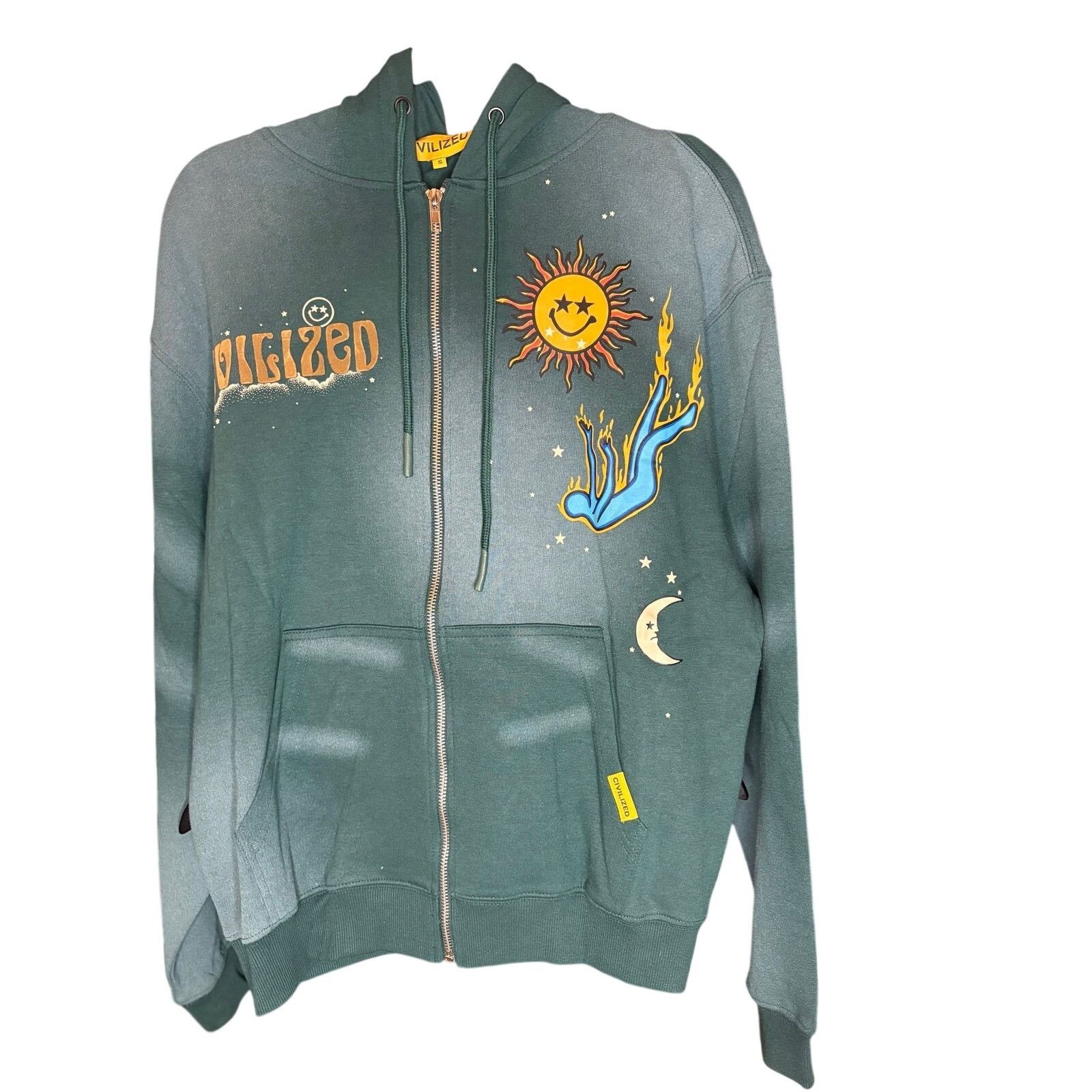 Civilized NEW SZ S - Civilized Psychedelic Zip-Up Hoodie, Green Size US S / EU 44-46 / 1 - 1 Thumbnail