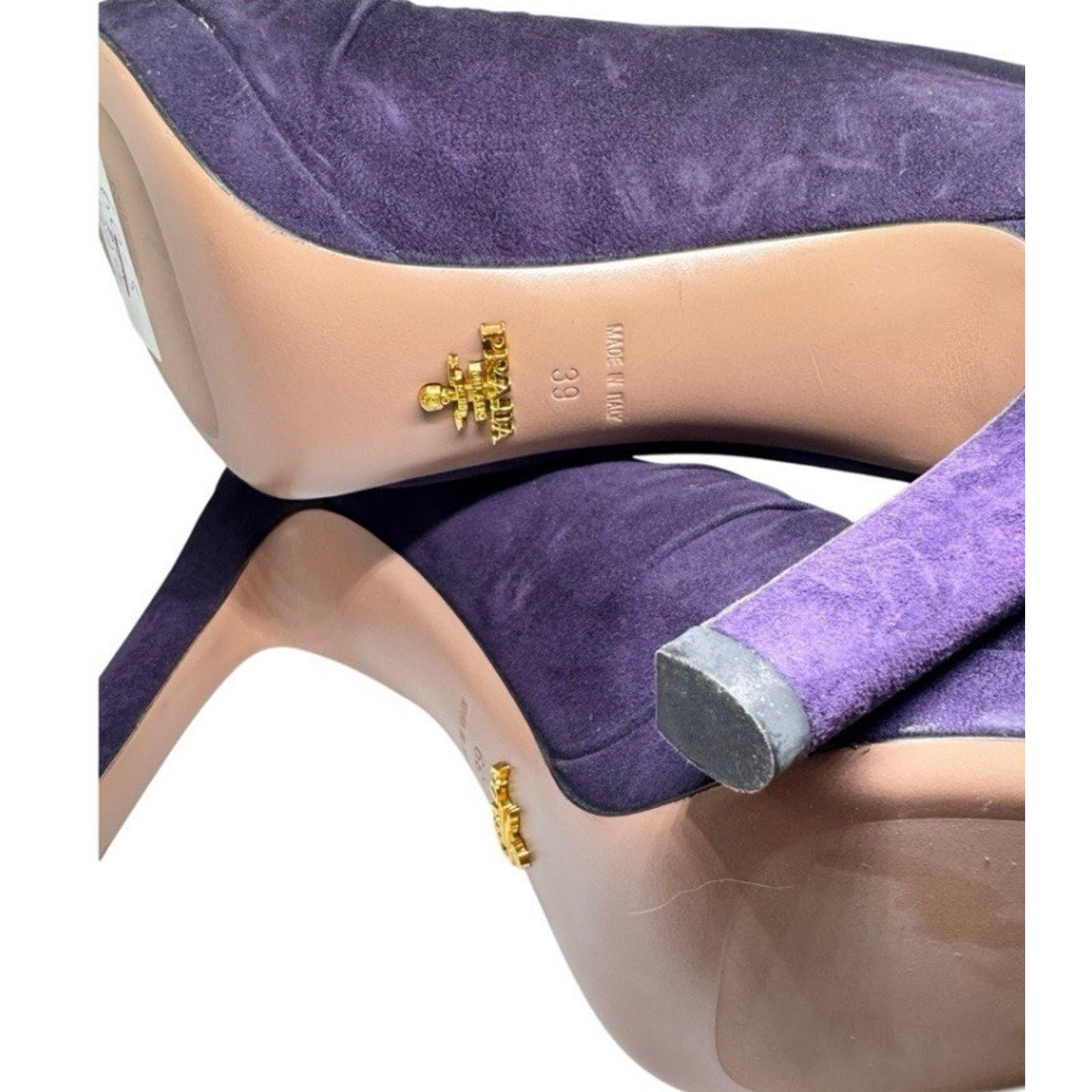Prada $1295 PRADA PURPLE SUEDE GATHERED SHORT PLATFORM BOOTS 39.5 Size US 8.5 / IT 38.5 - 6 Thumbnail