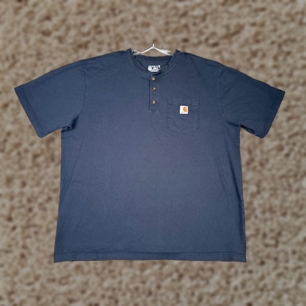 Carhartt Carhartt Shirt Men 2XL Blue Short Sleeve Henley 100% Cotton Pocket Workwear Shirts Mens Size US XXL / EU 58 / 5 - 1 Thumbnail