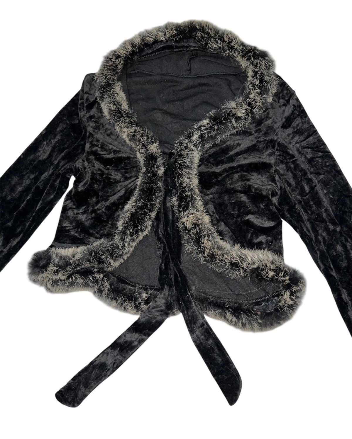 Japanese Brand ➕ Black velvet crop with fur trim Size S / US 4 / IT 40 - 5 Thumbnail