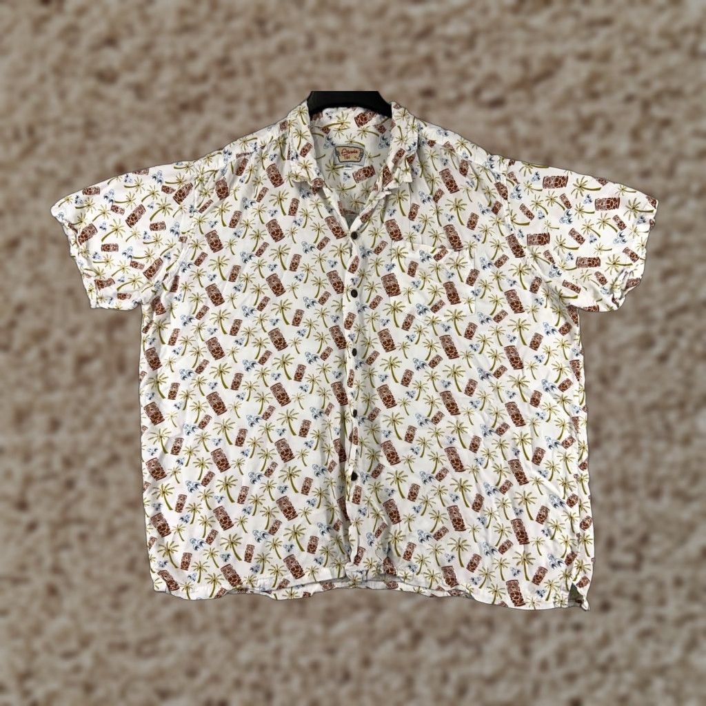 Atomic Atomic Tiki Shirt Adult 2XL White Brown Palm Tree Hawaiian Button Rockabilly Size US XXL / EU 58 / 5 - 1 Thumbnail