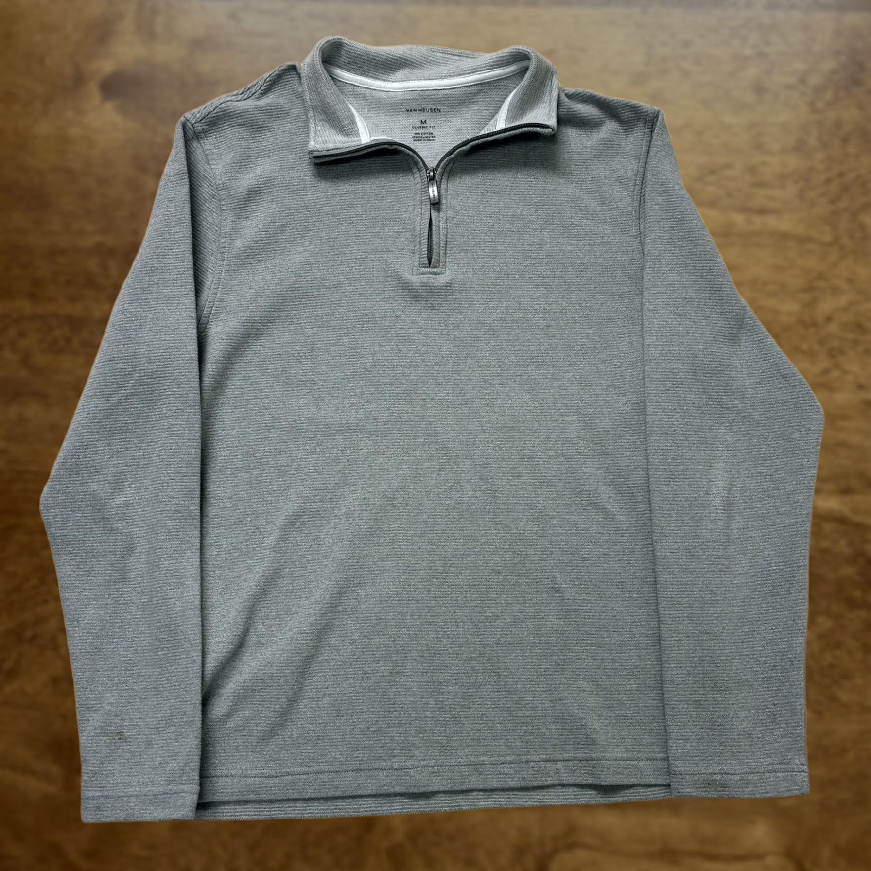 Van Heusen Van Heusen Sweater Mens M Gray Waffle-Knit Mock Neck 1/4 Zip Pullover Size US M / EU 48-50 / 2 - 1 Thumbnail
