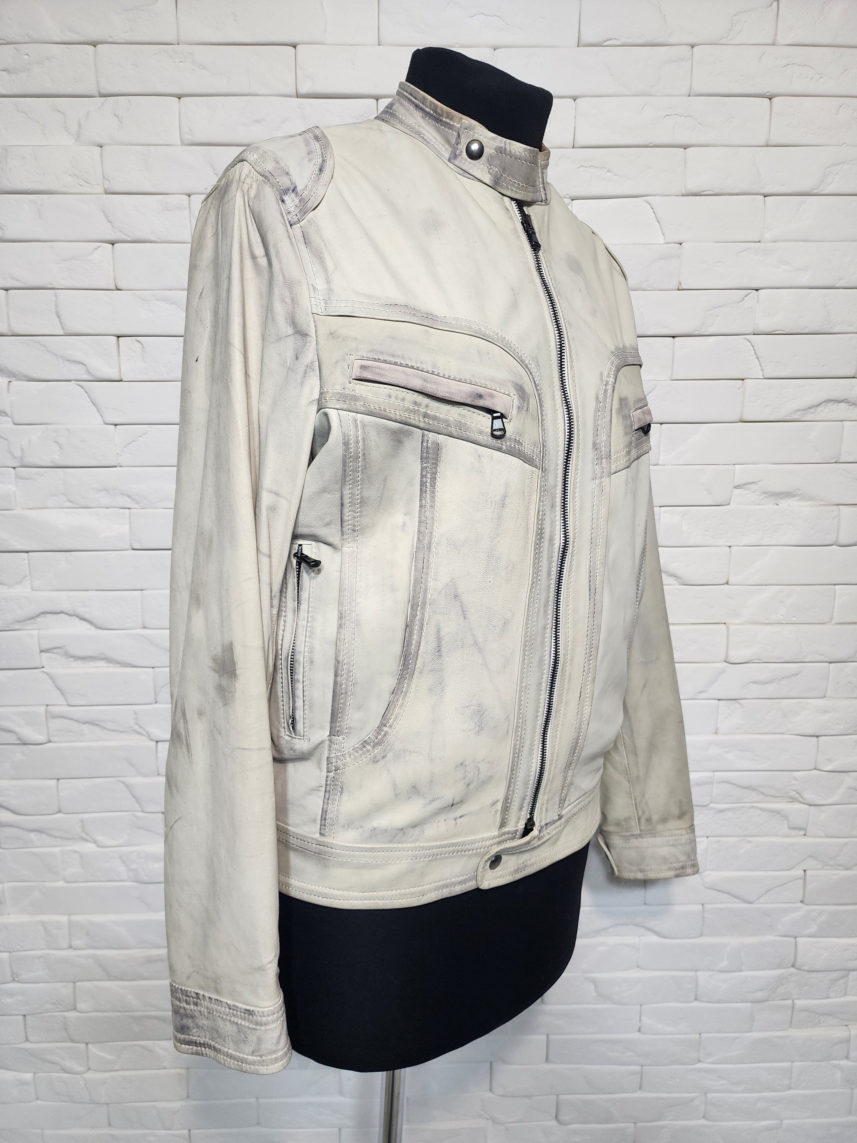 Gray Marble Effect Leather Jacket: Men's Sporty Style
