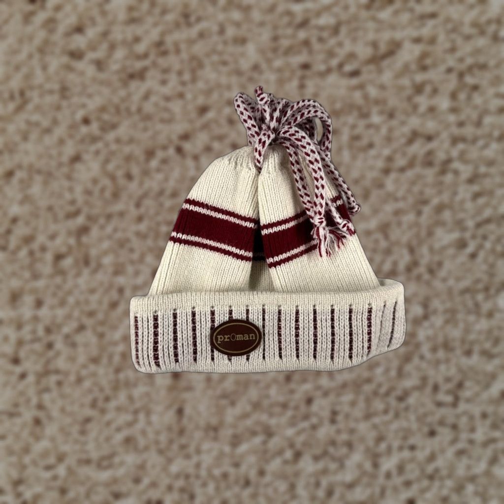 Vintage Proman Women's Beanie Knit Acrylic Casual Ski Snowboard Fall Winter One Size Red White Size ONE SIZE - 1 Thumbnail