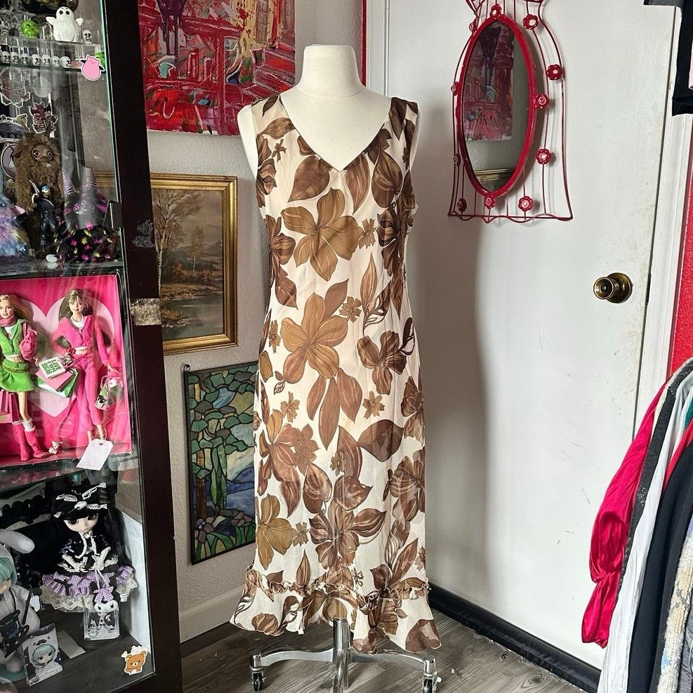 Other meghan matthews brown and biege floral vneck maxi dress blue Size XL / US 12-14 / IT 48-50 - 1 Thumbnail