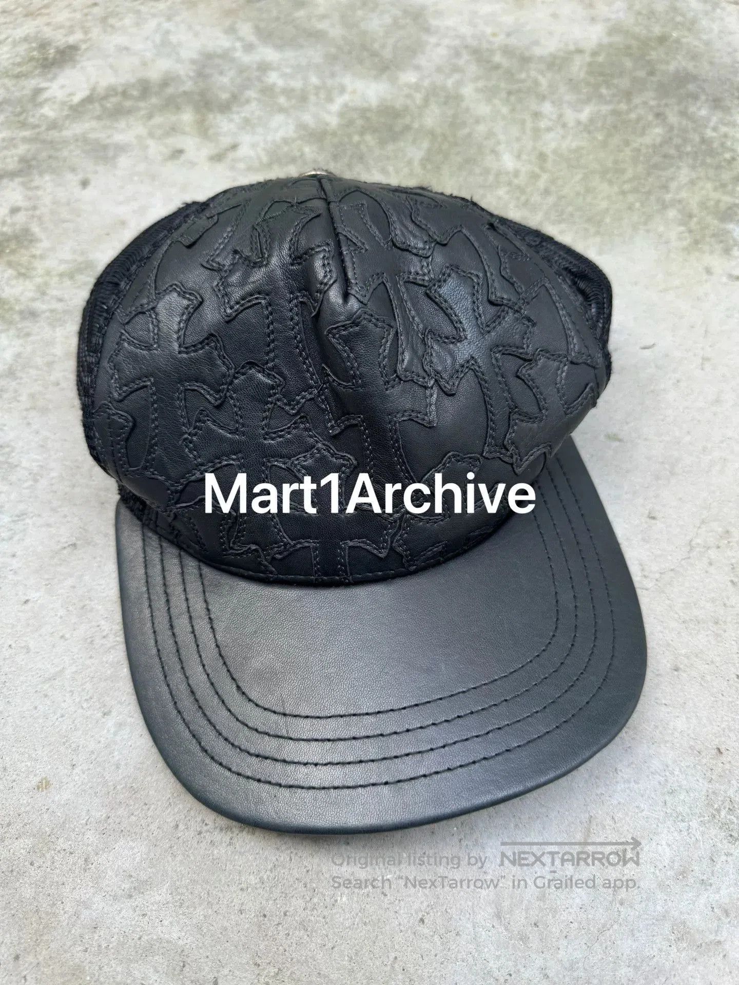 Chrome Hearts Cross Print Leather Baseball Cap.